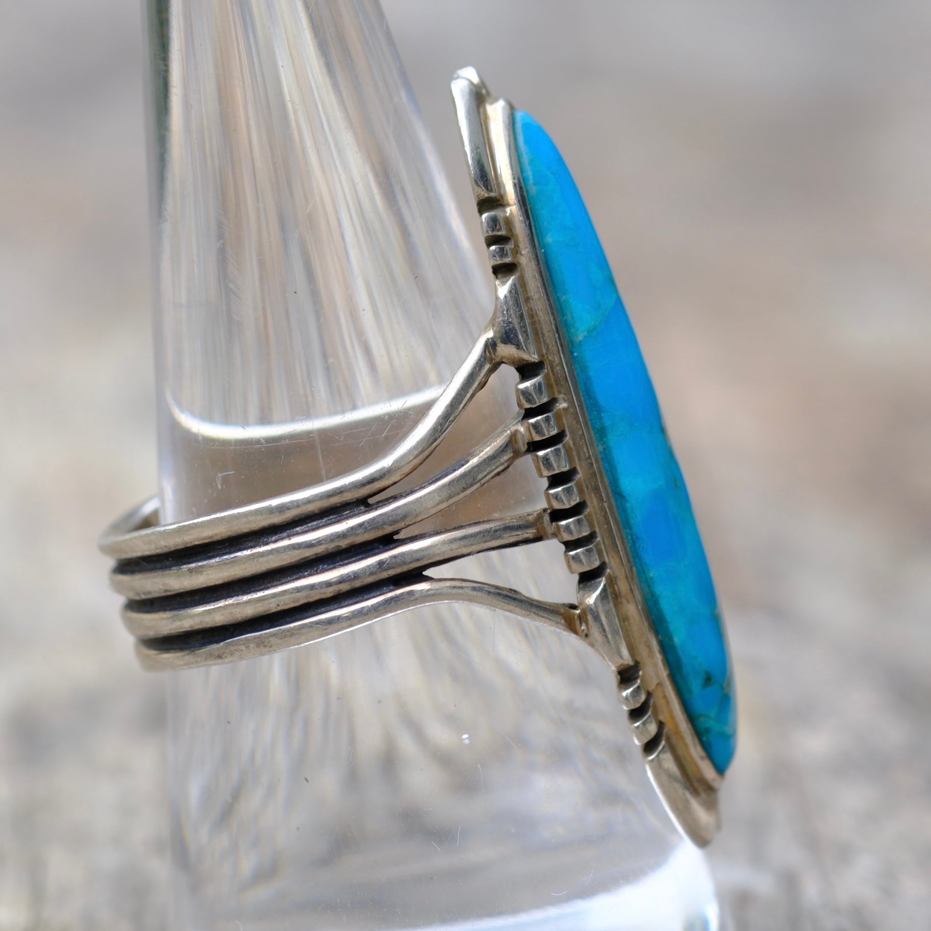 Vintage Sterling Block Turquoise Ring 9