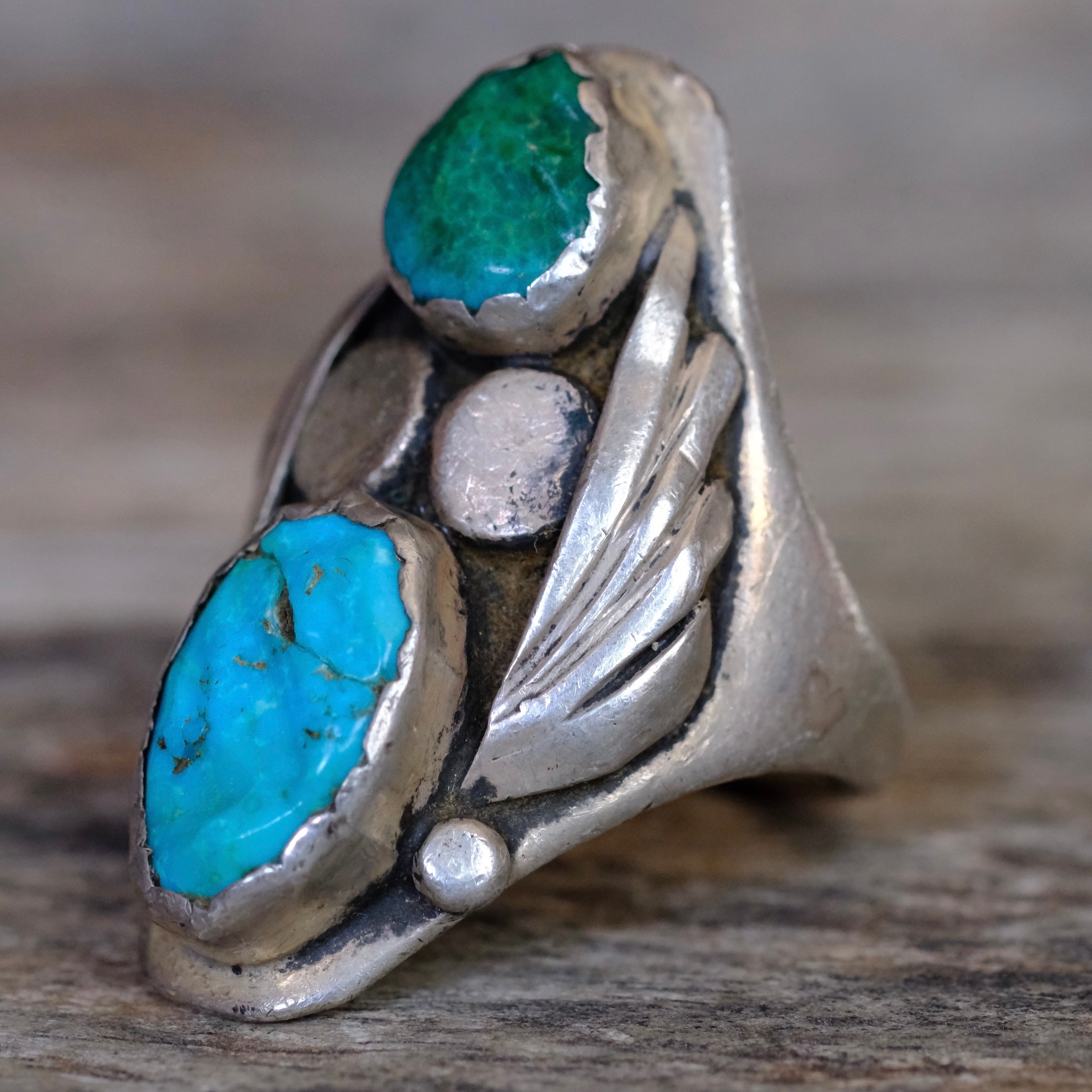 Vintage Sterling 2-Stone Turquoise Ring 8.75