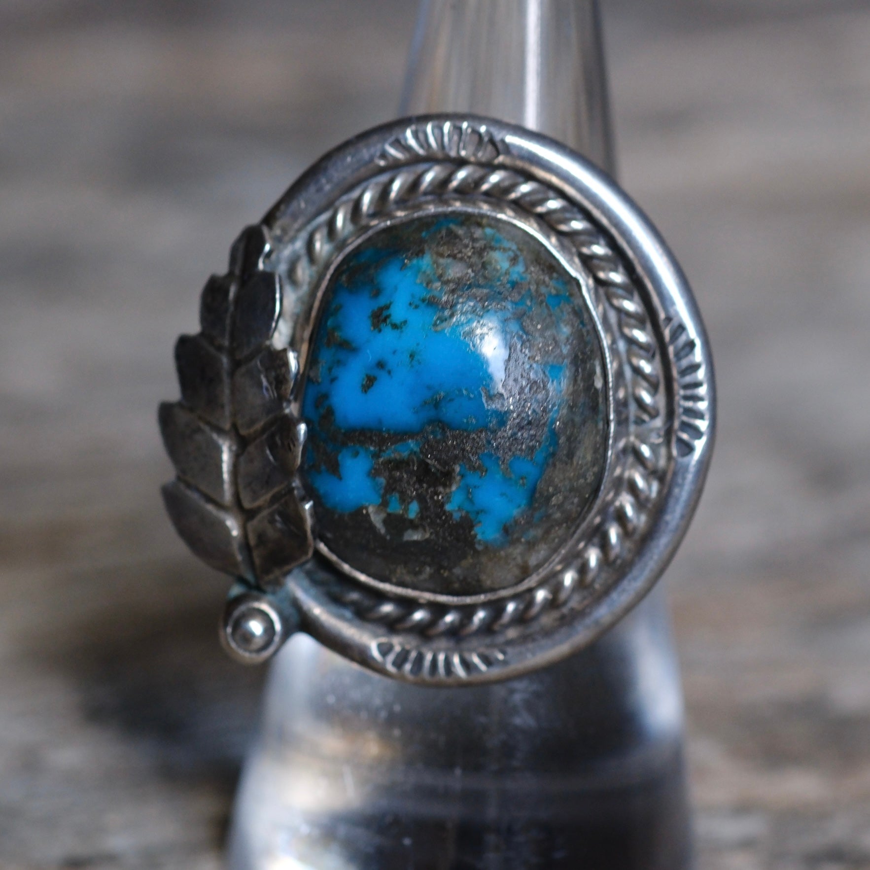Vintage Sterling Turquoise Feather Ring 5.75