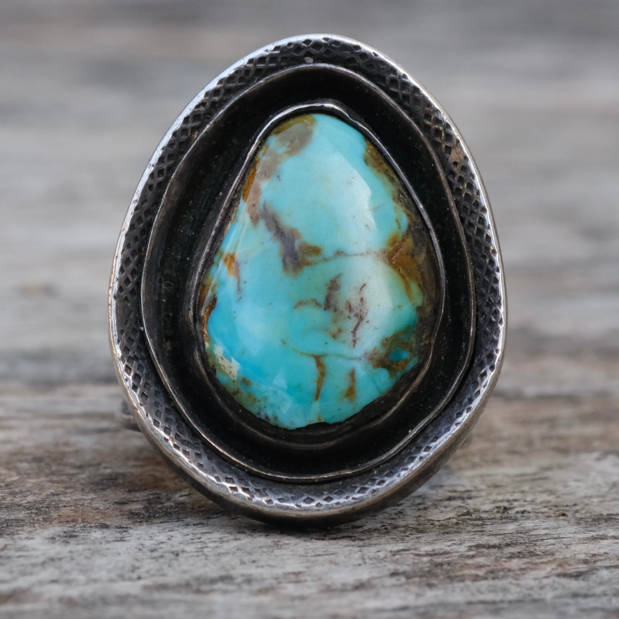 Vintage Sterling Turquoise Shadowbox Ring 6