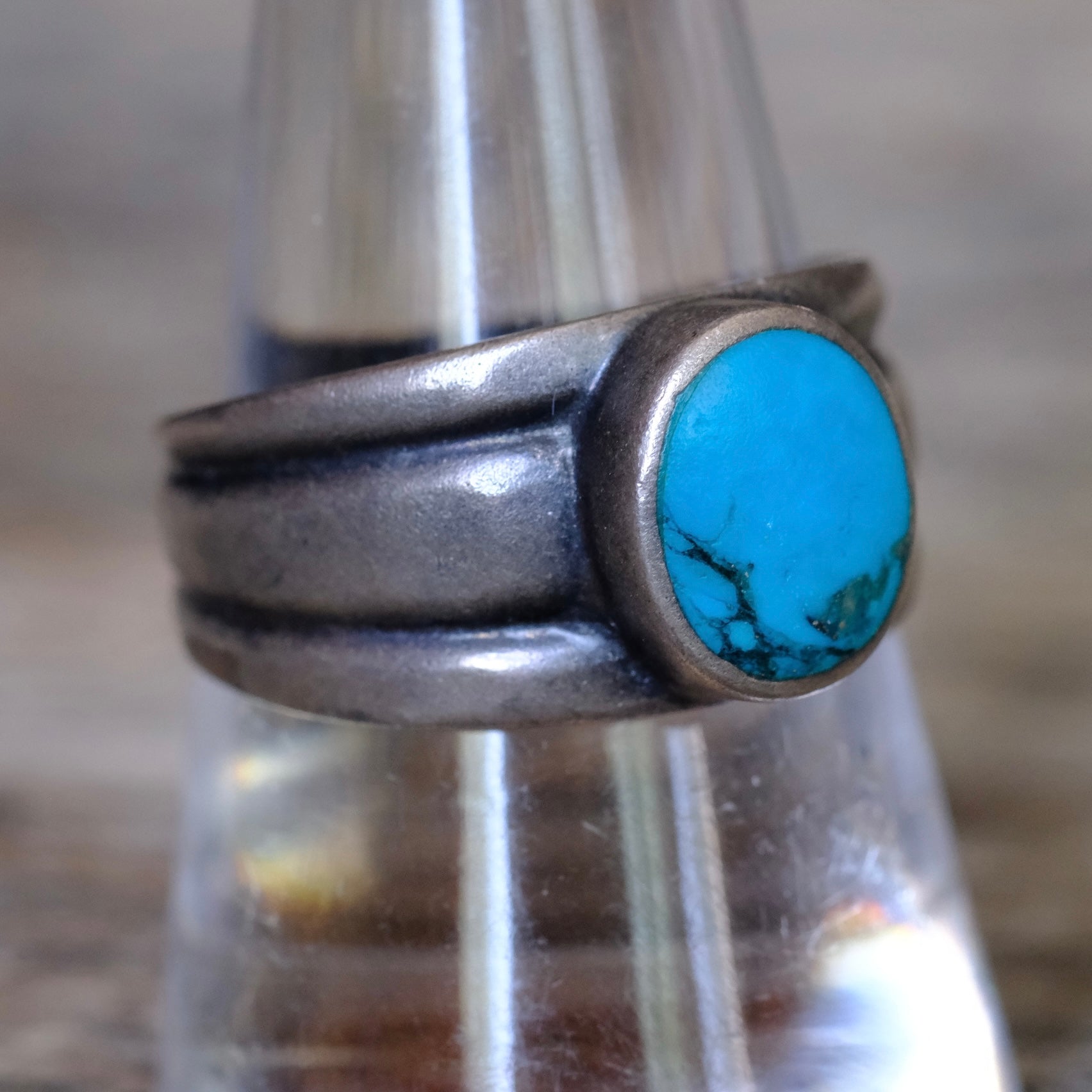 Vintage Sterling Turquoise Thick Band Ring 10