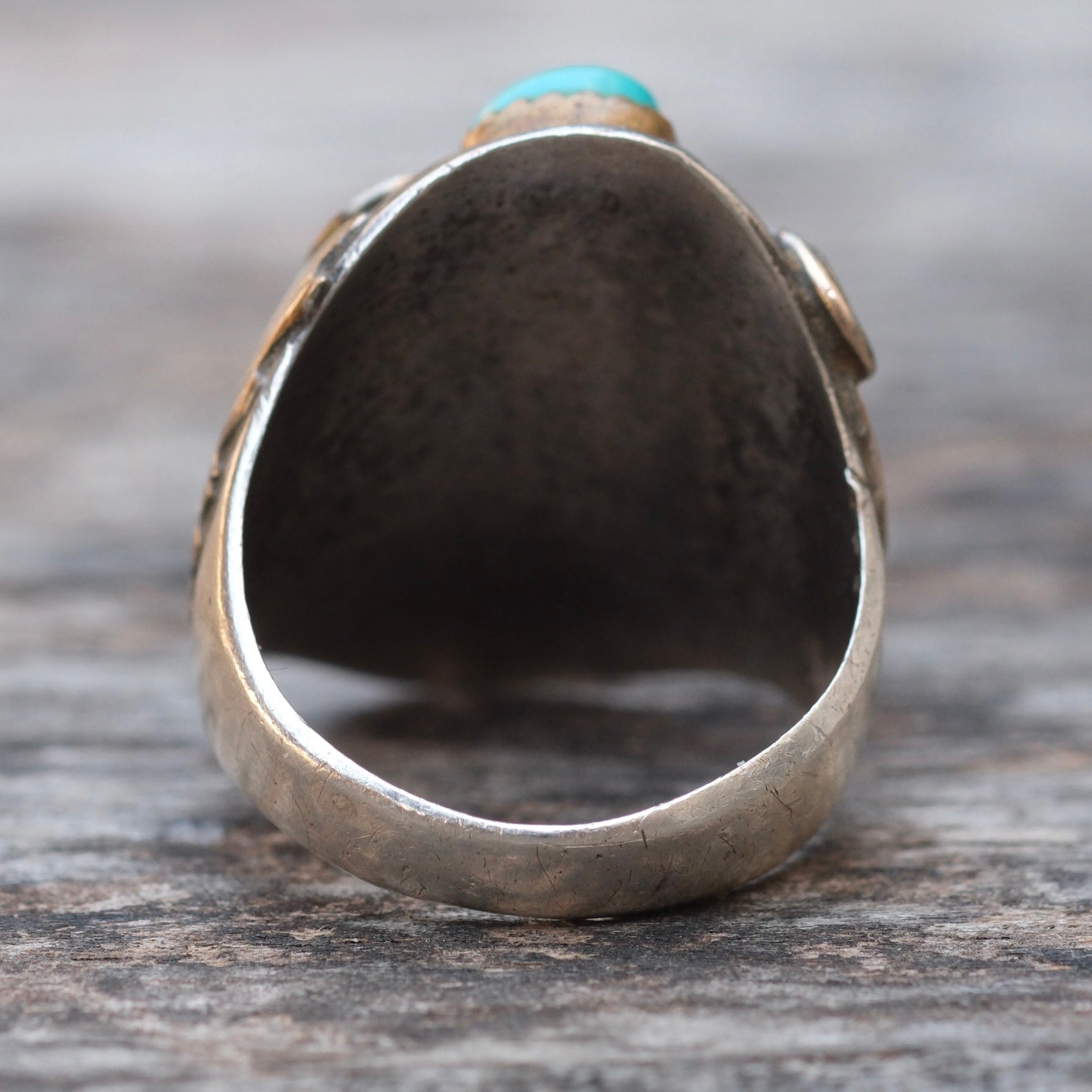 Vintage Sterling And Copper Turquoise Coral Feather Ring 10.5