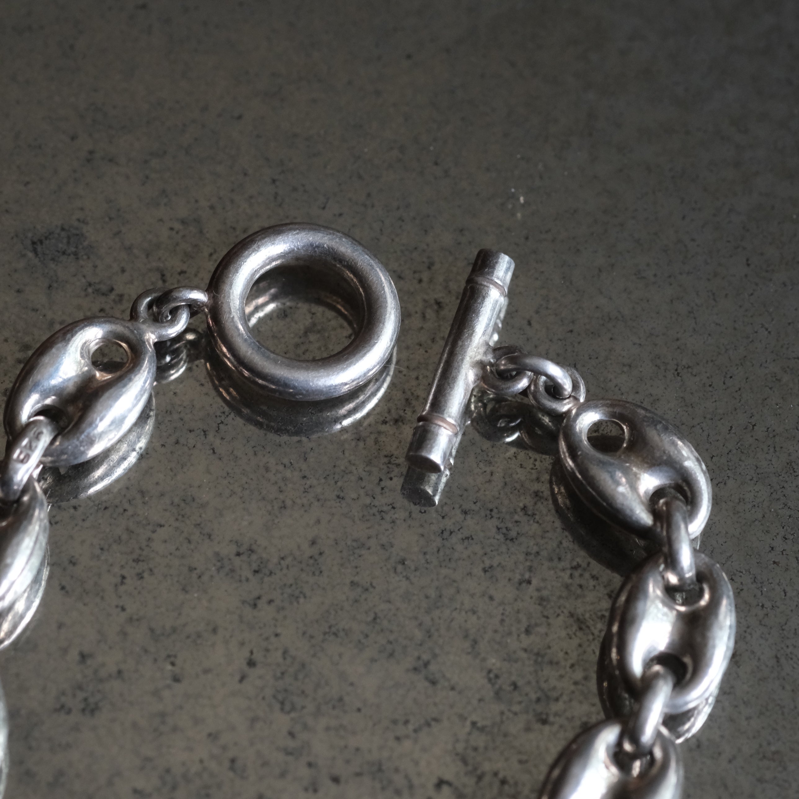 Vintage Sterling Puffy Mariner Chain Bracelet 7.5"