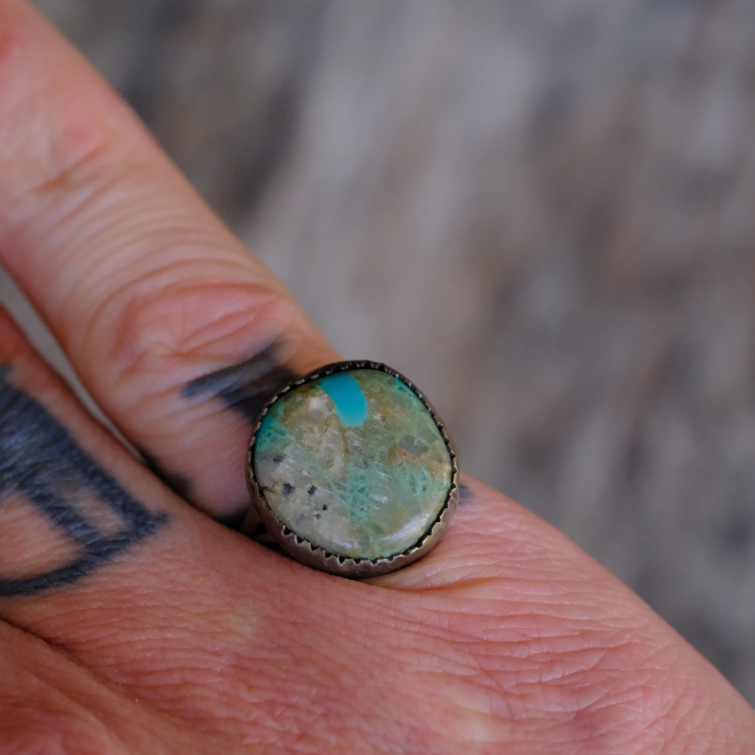 Vintage Sterling Turquoise Ring 6.75