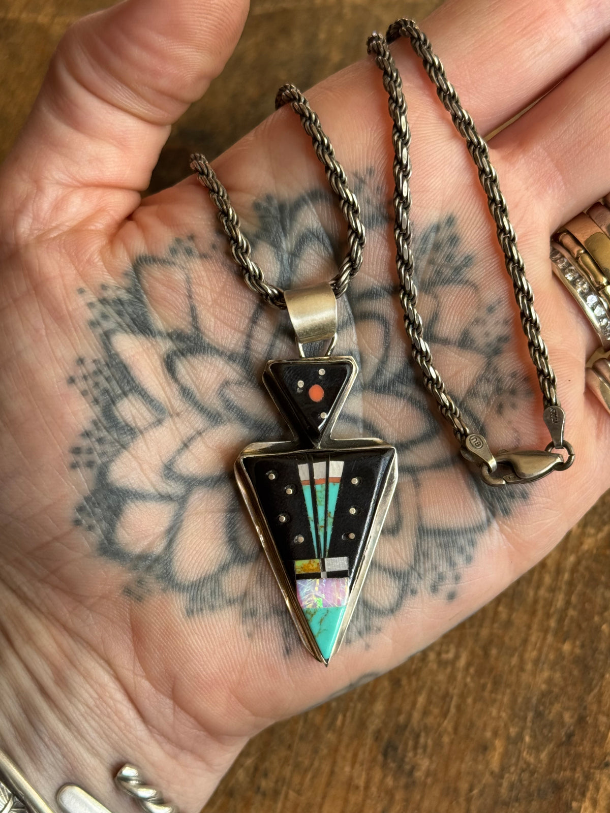 Vintage Sterling Silver Celestial Inlay Necklace