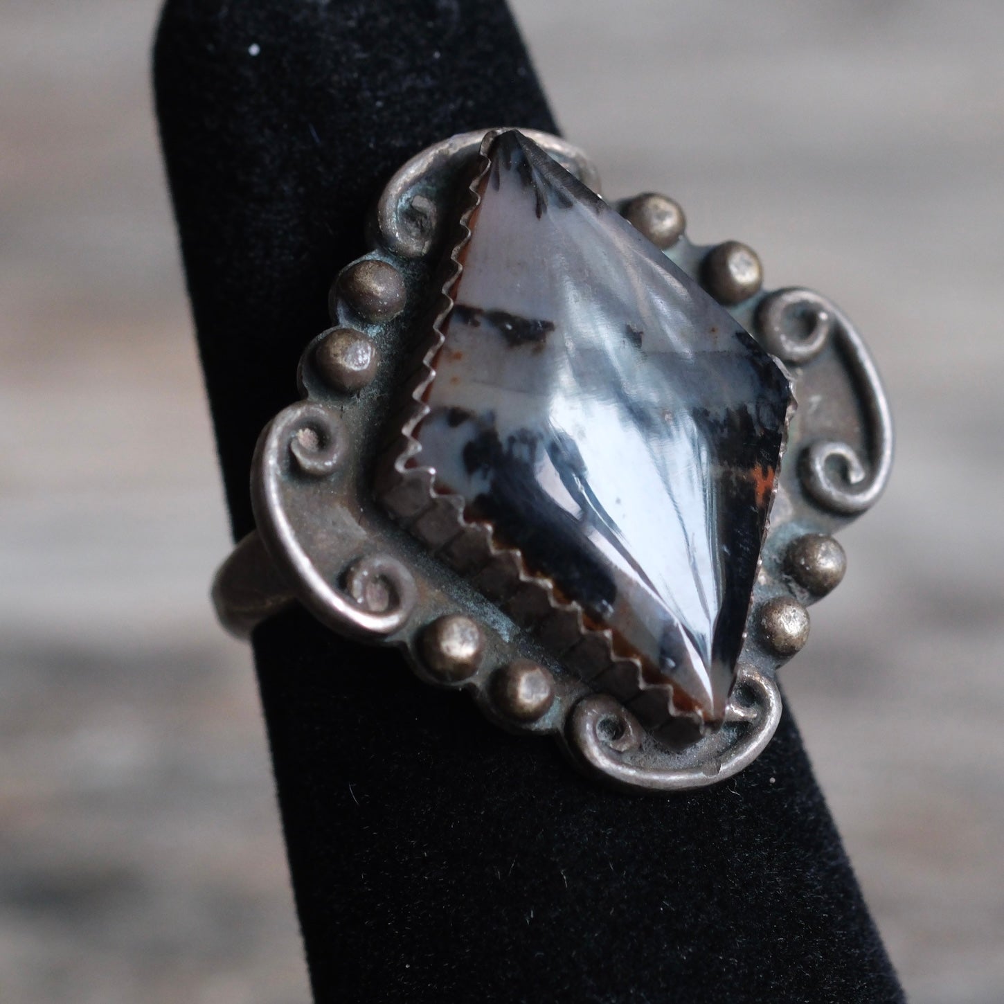 Vintage Sterling Petrified Wood Ring 3.75