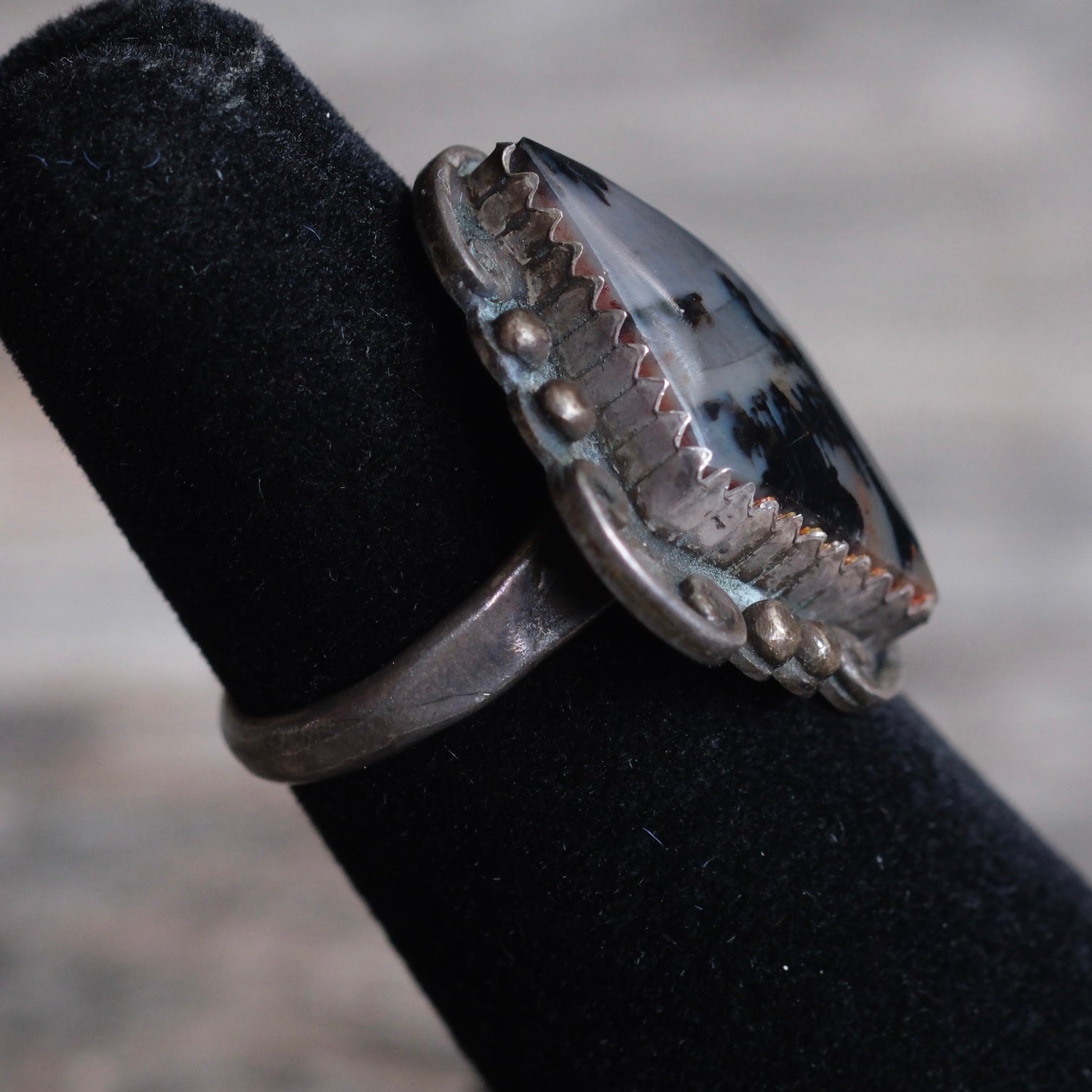 Vintage Sterling Petrified Wood Ring 3.75