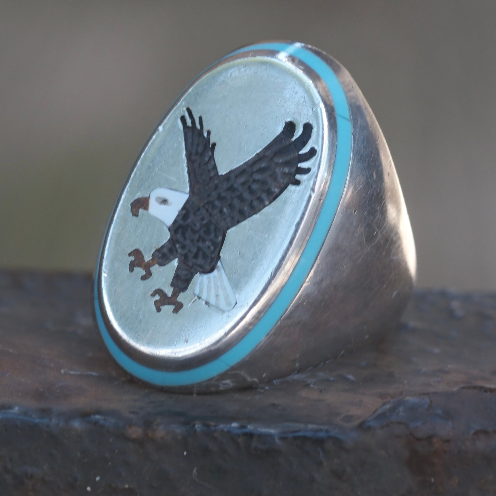 Vintage Sterling Zuni Inlay Eagle Ring 10