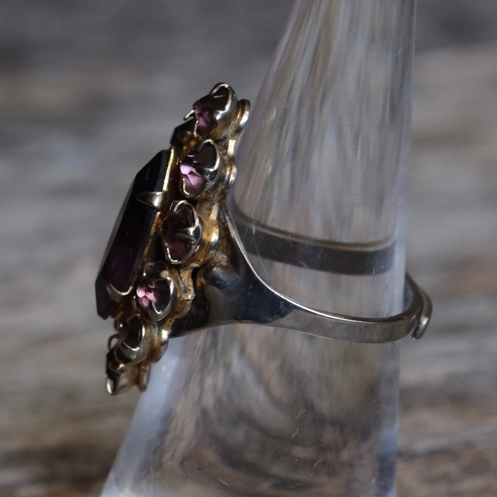 Vintage Sterling Amethyst Cluster Ring 6.75