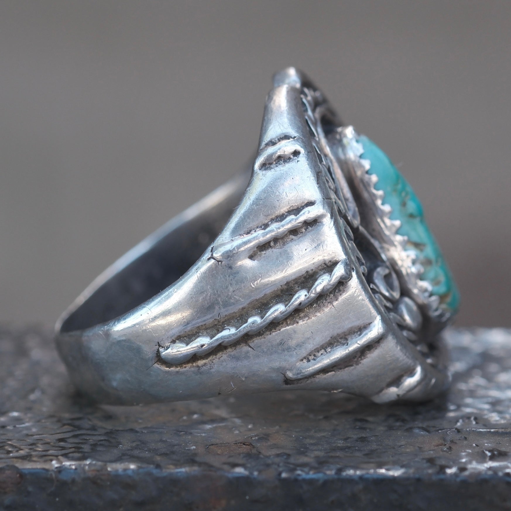 Vintage Sterling Turquoise Braided Band Ring 12.5