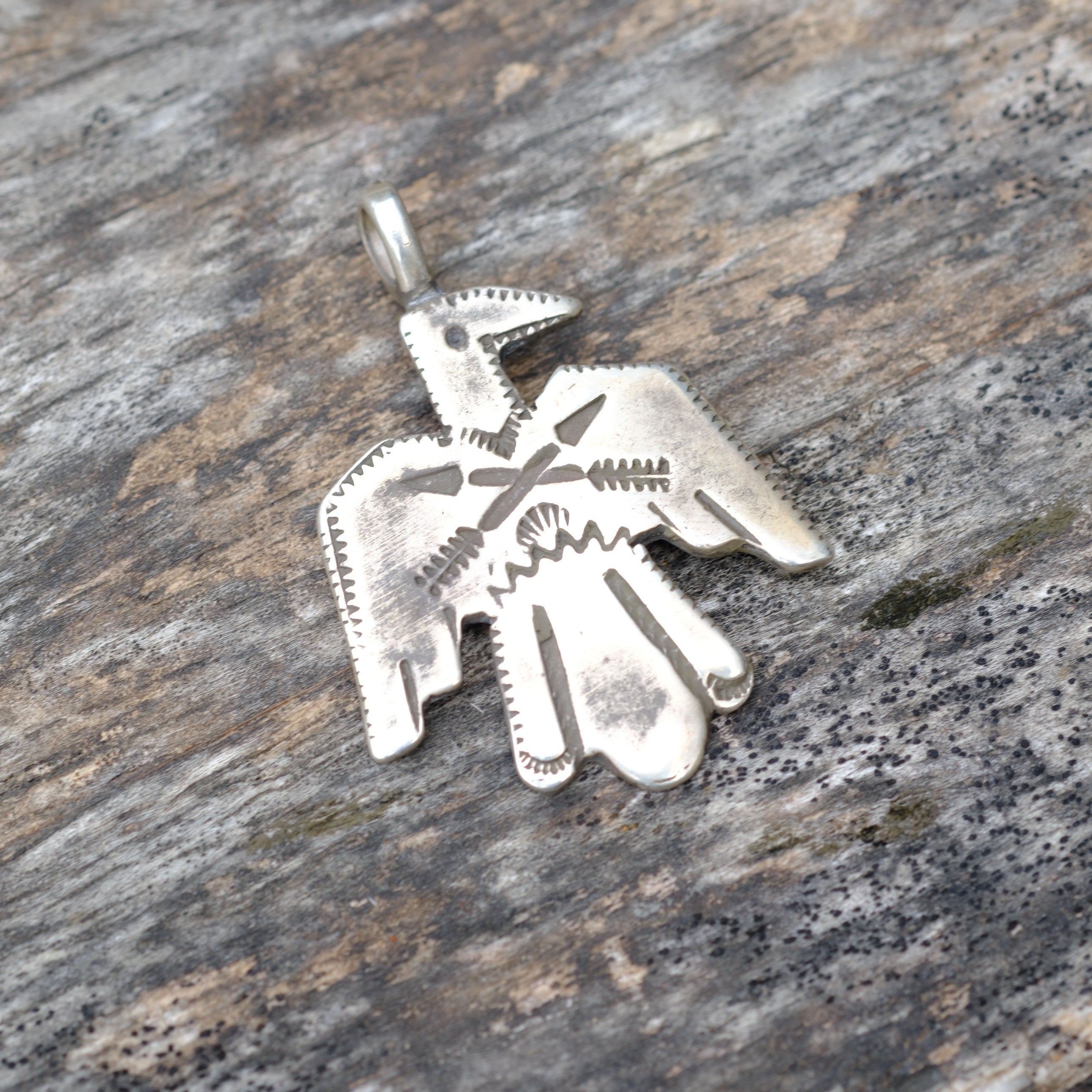 Sterling Silver Stamped Thunderbird Necklace