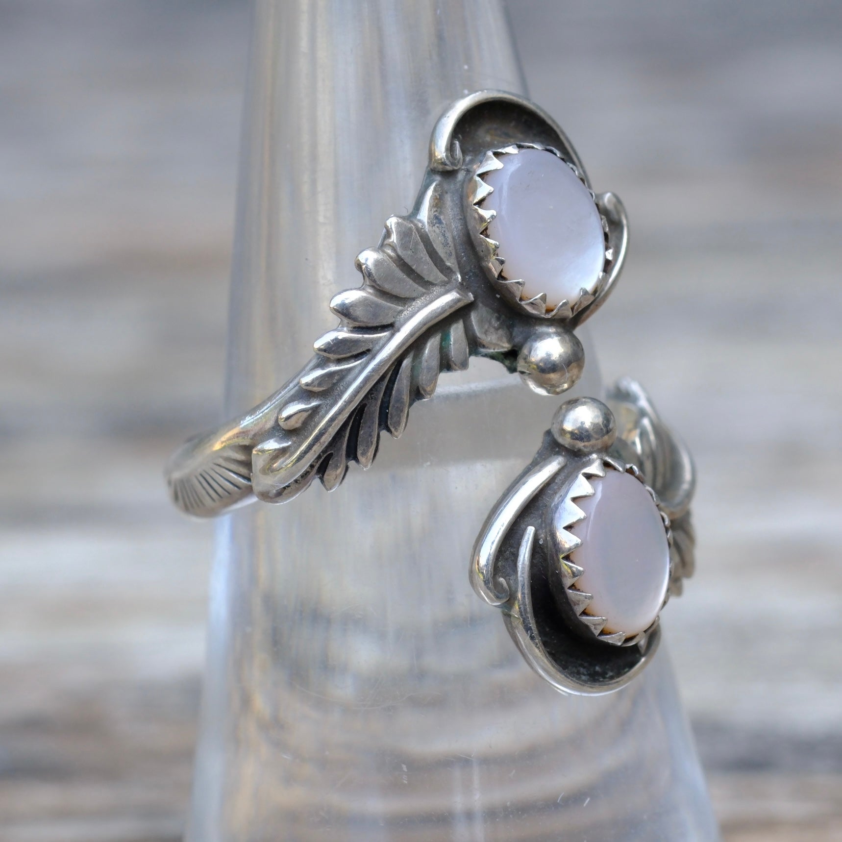Vintage Sterling Mother Of Pearl Overpass Ring 7
