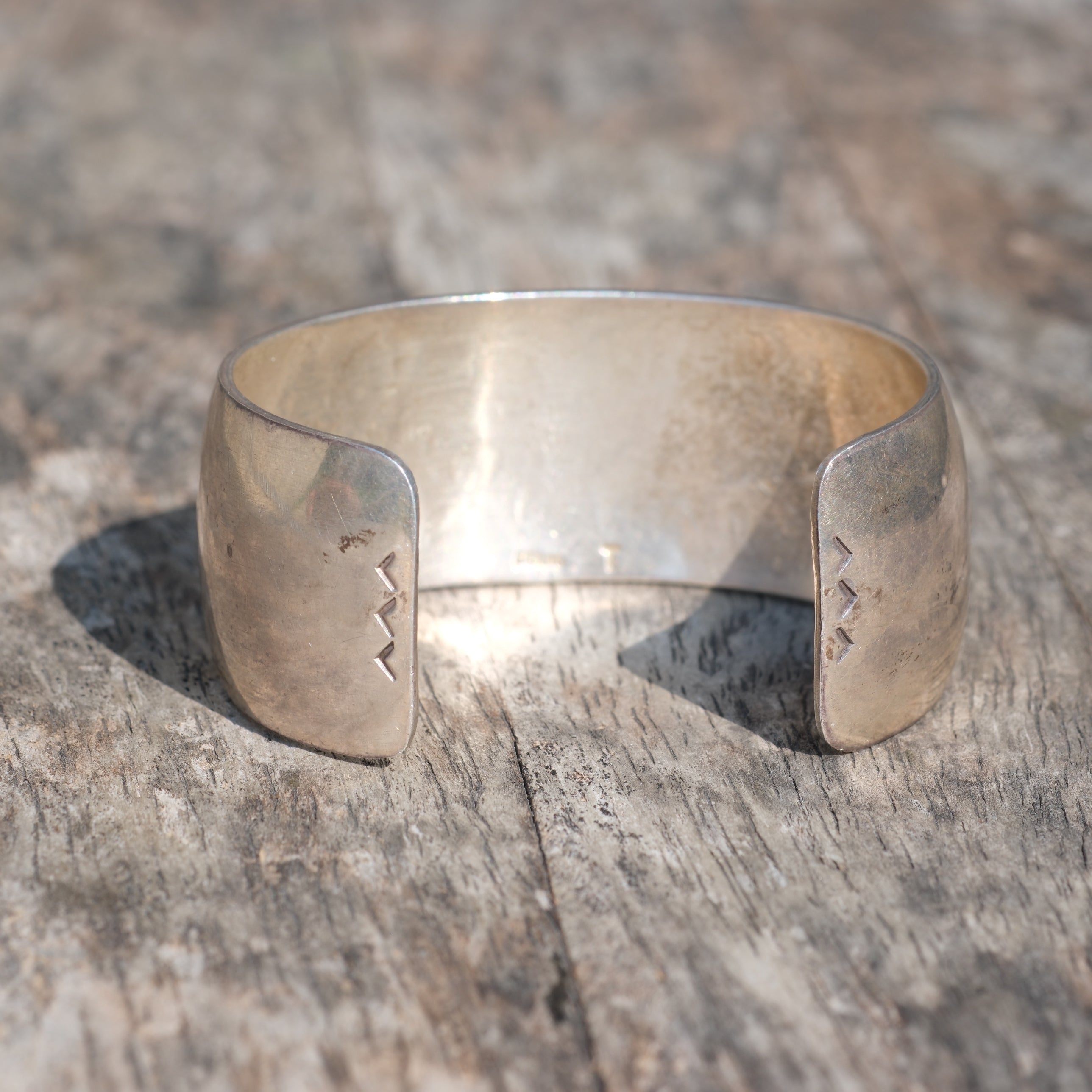 Vintage Sterling Silver Yei Etched M. Thomas Navajo Cuff