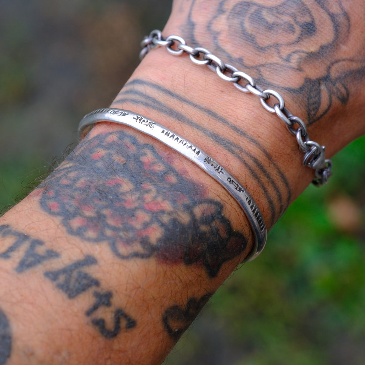 Vintage Sterling Silver Stamped Cuff Bracelet