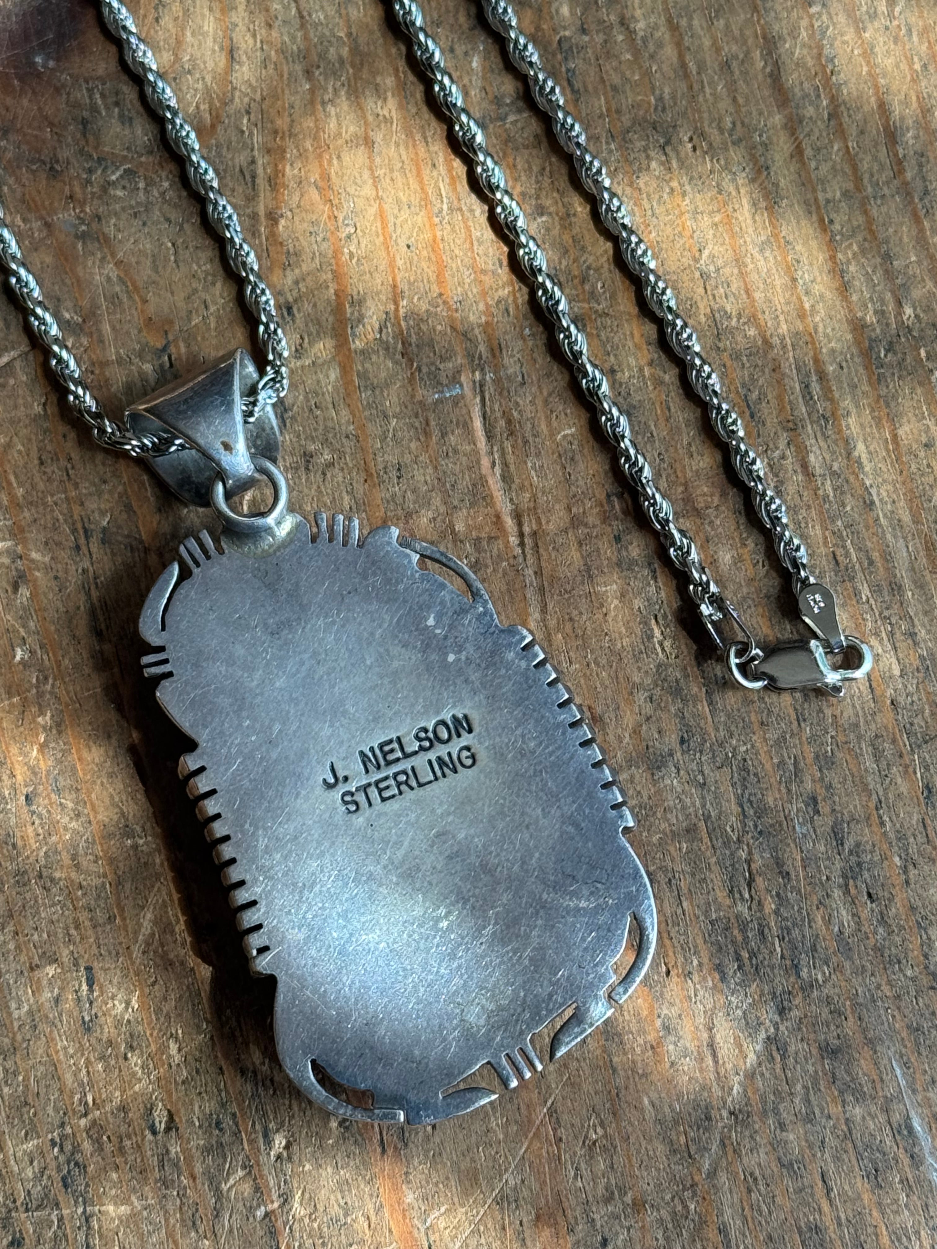 HUGE Vintage Sterling Silver Turquoise Sawcut 24" Necklace