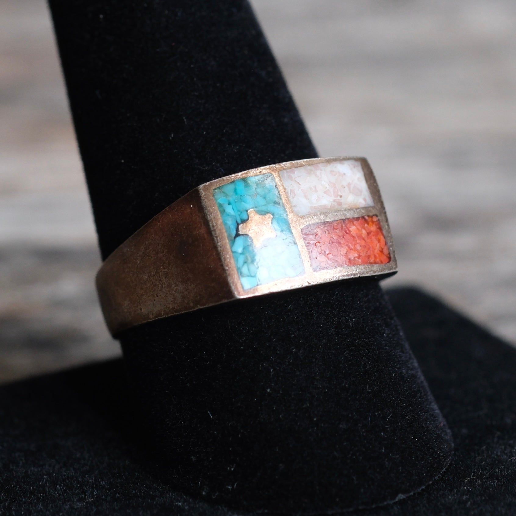 Vintage Sterling Multistone Inlay Ring 10