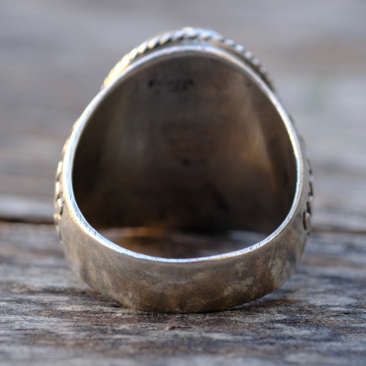 Vintage Sterling Onyx Stamped Band Ring 10.5
