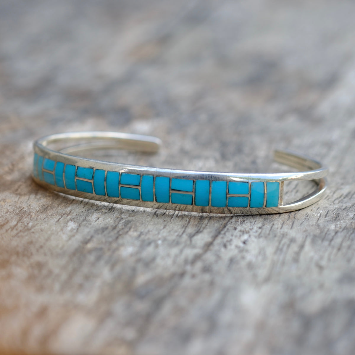 Vintage Sterling Silver Turquoise Inlay Cuff Bracelet