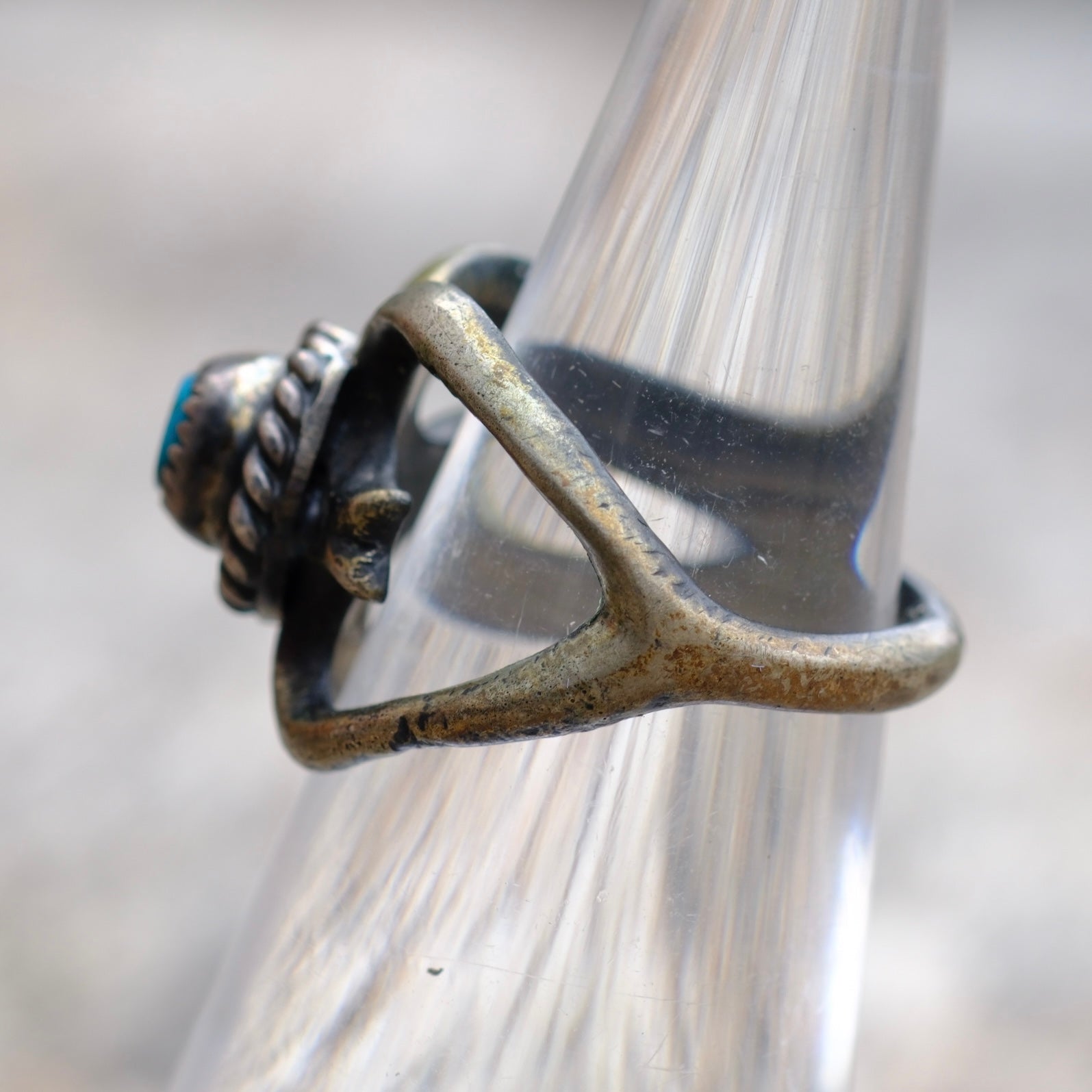 Vintage Sterling Turquoise Sandcast Ring 4.5