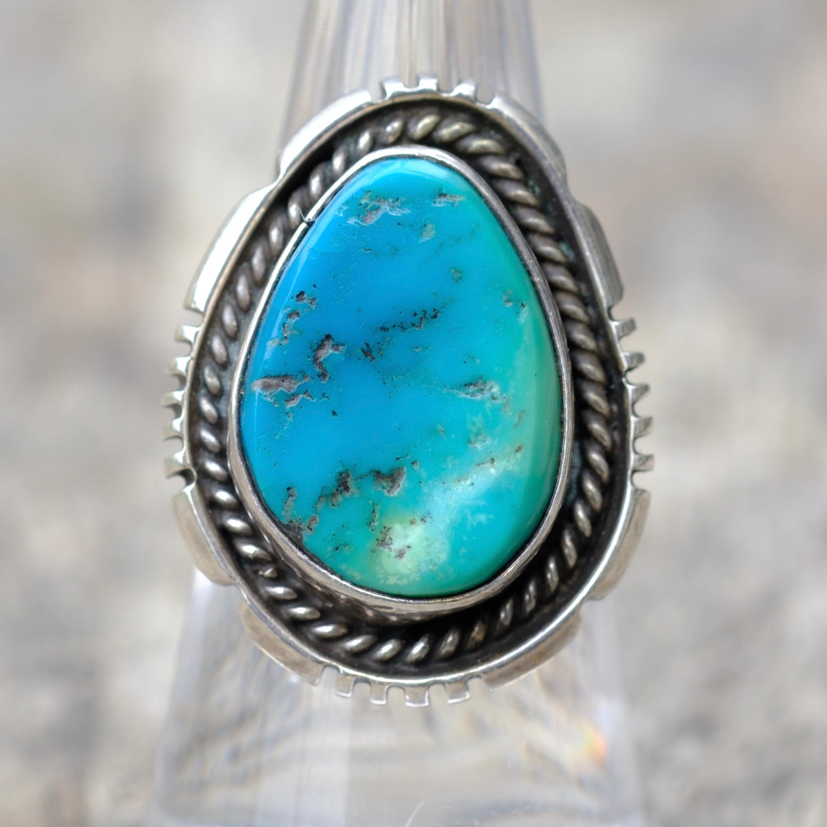 Vintage Sterling Turquoise Roper Ring 7