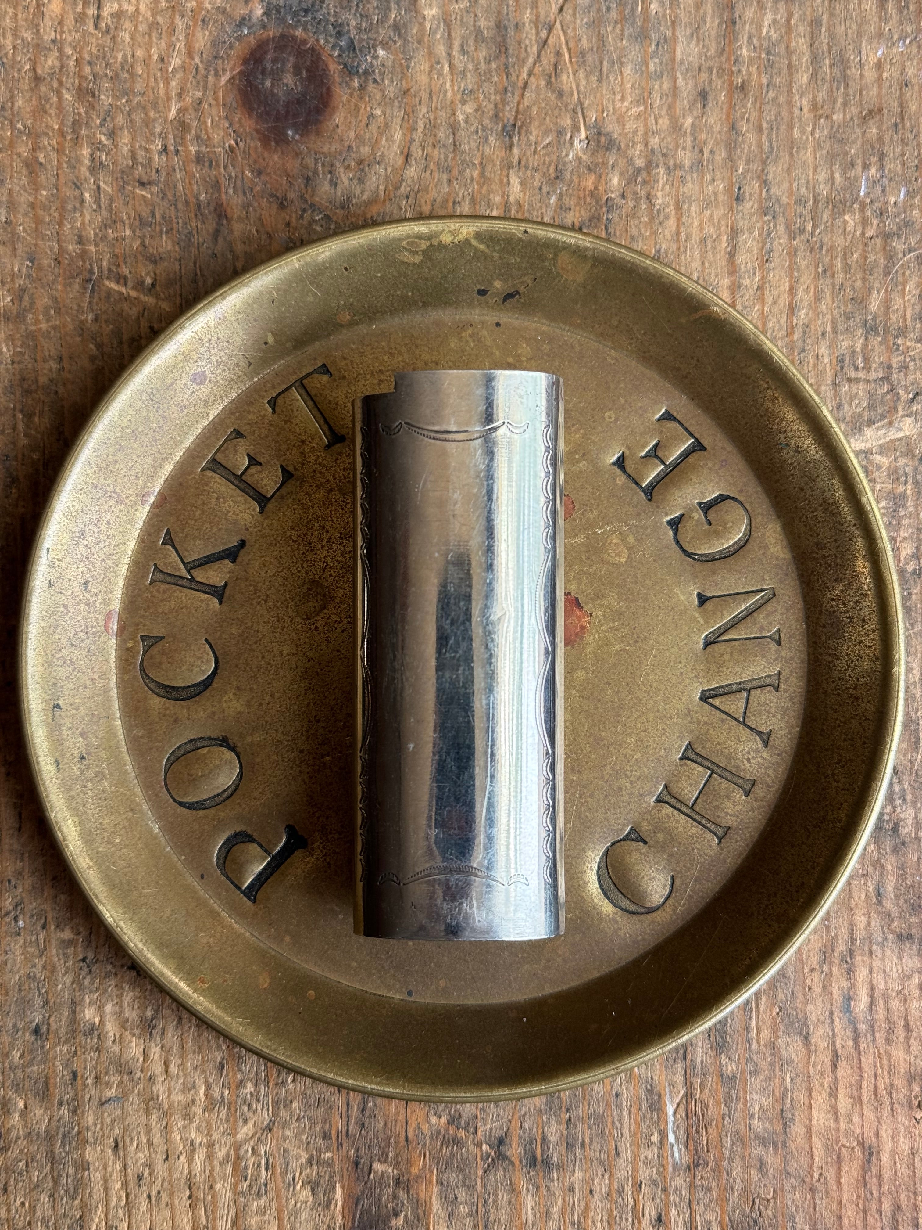 Vintage Stamped Nickel & Sterling Silver Turquoise Lighter Case