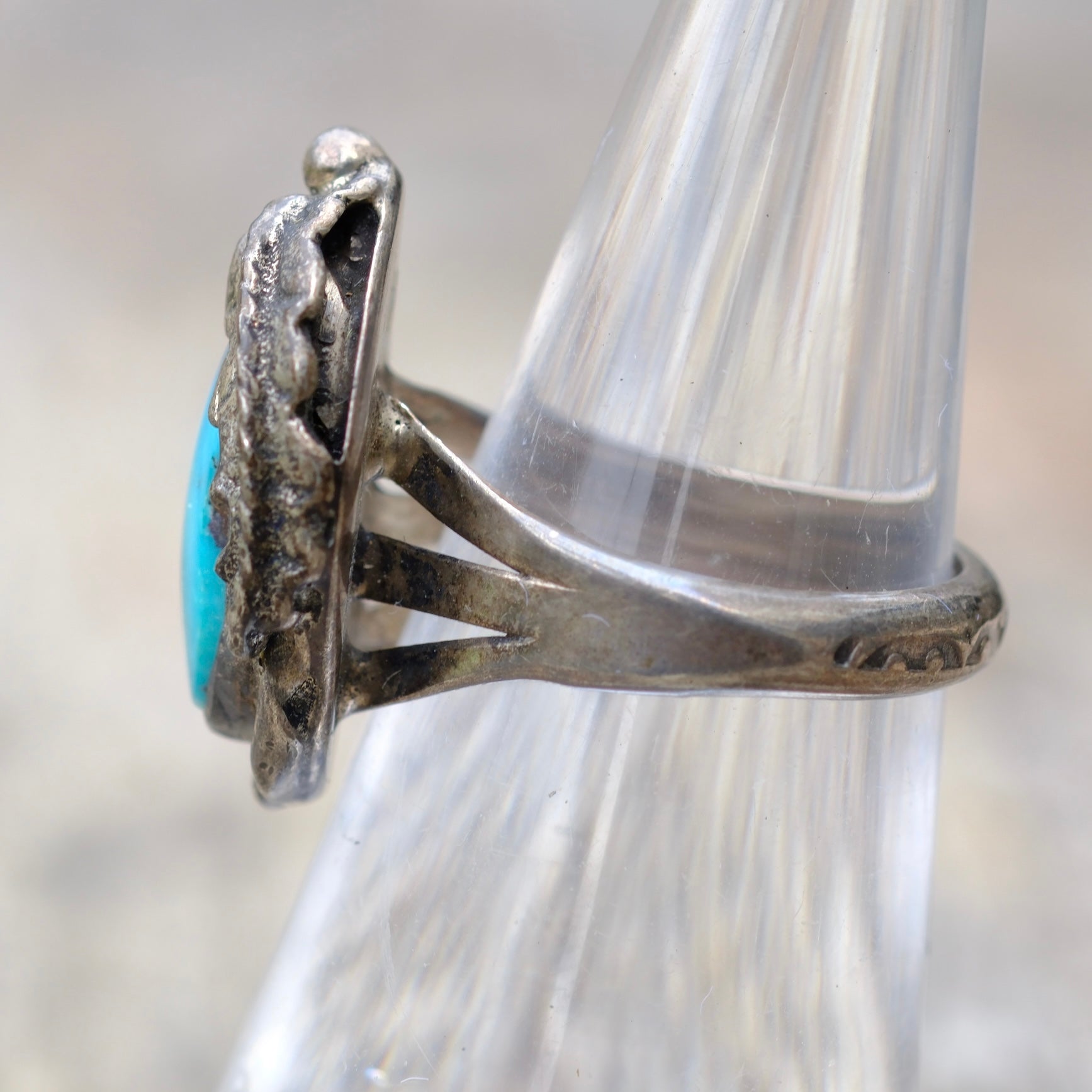 Vintage Sterling Turquoise Feather Ring 5