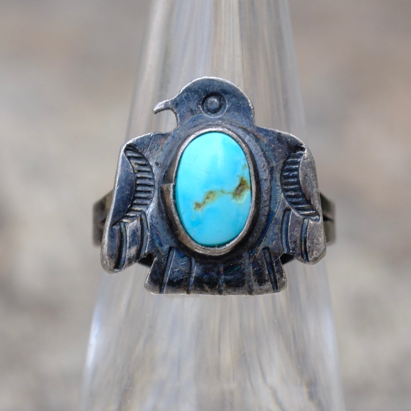 Vintage Sterling Turquoise Thunderbird Ring 6