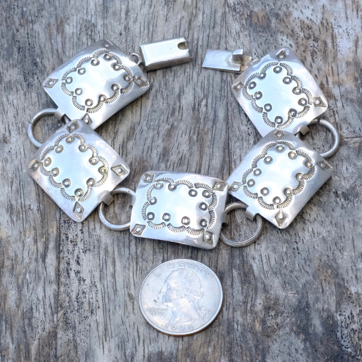 Vintage Sterling Silver Stamped Link Bracelet