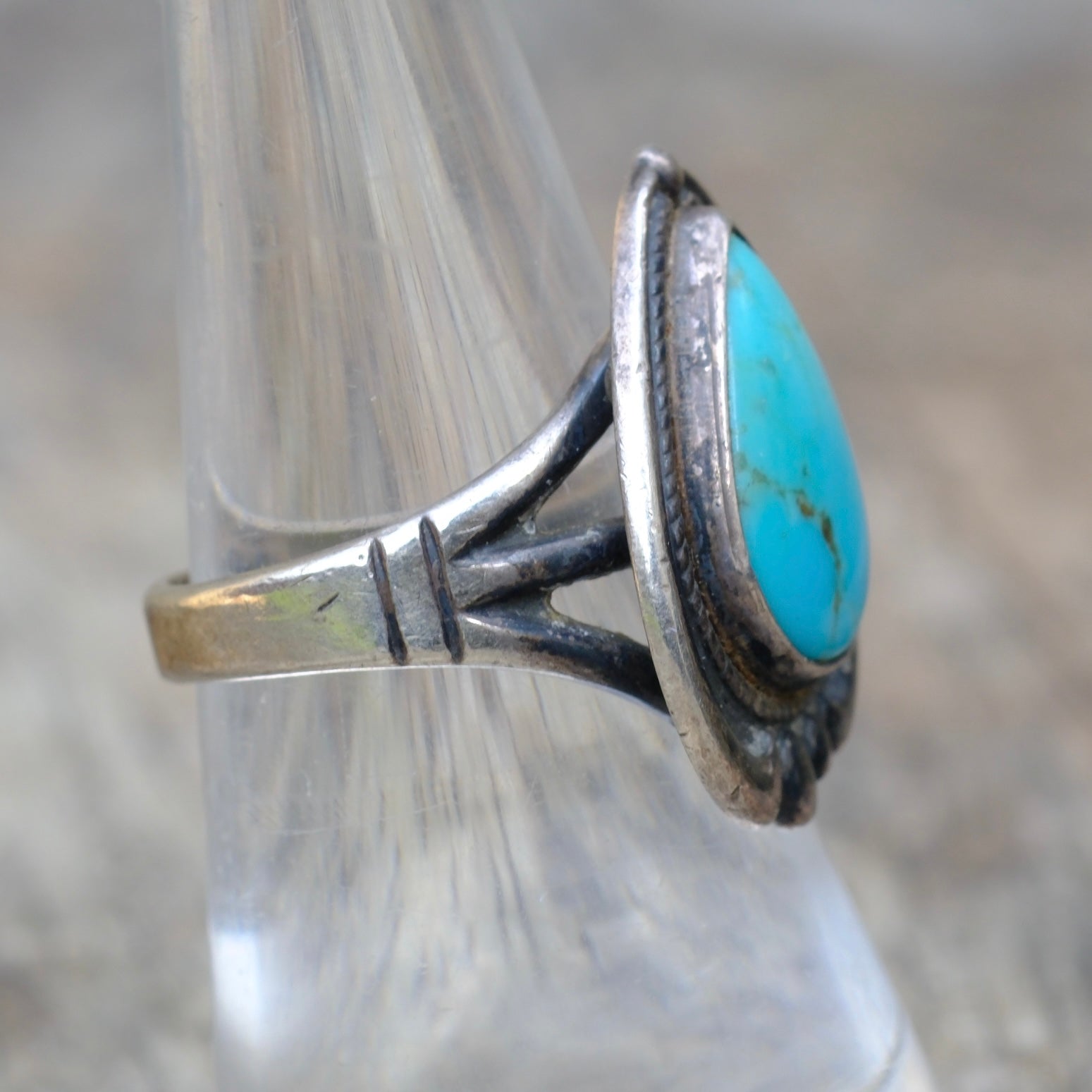 Vintage Sterling Turquoise Ring 7.75