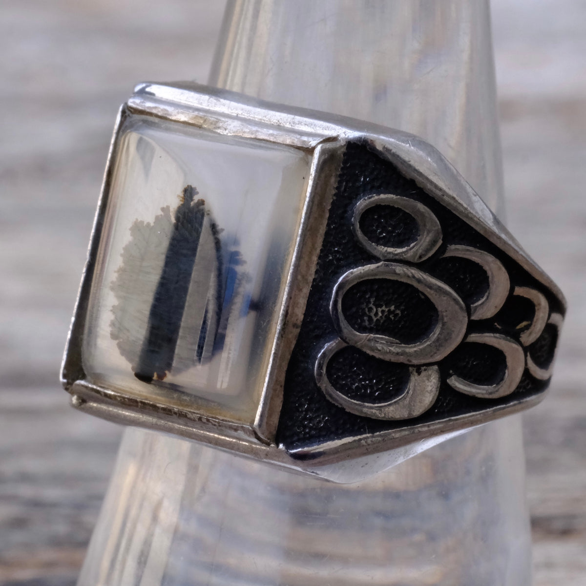 Vintage Sterling Agate Signet Ring 8.5