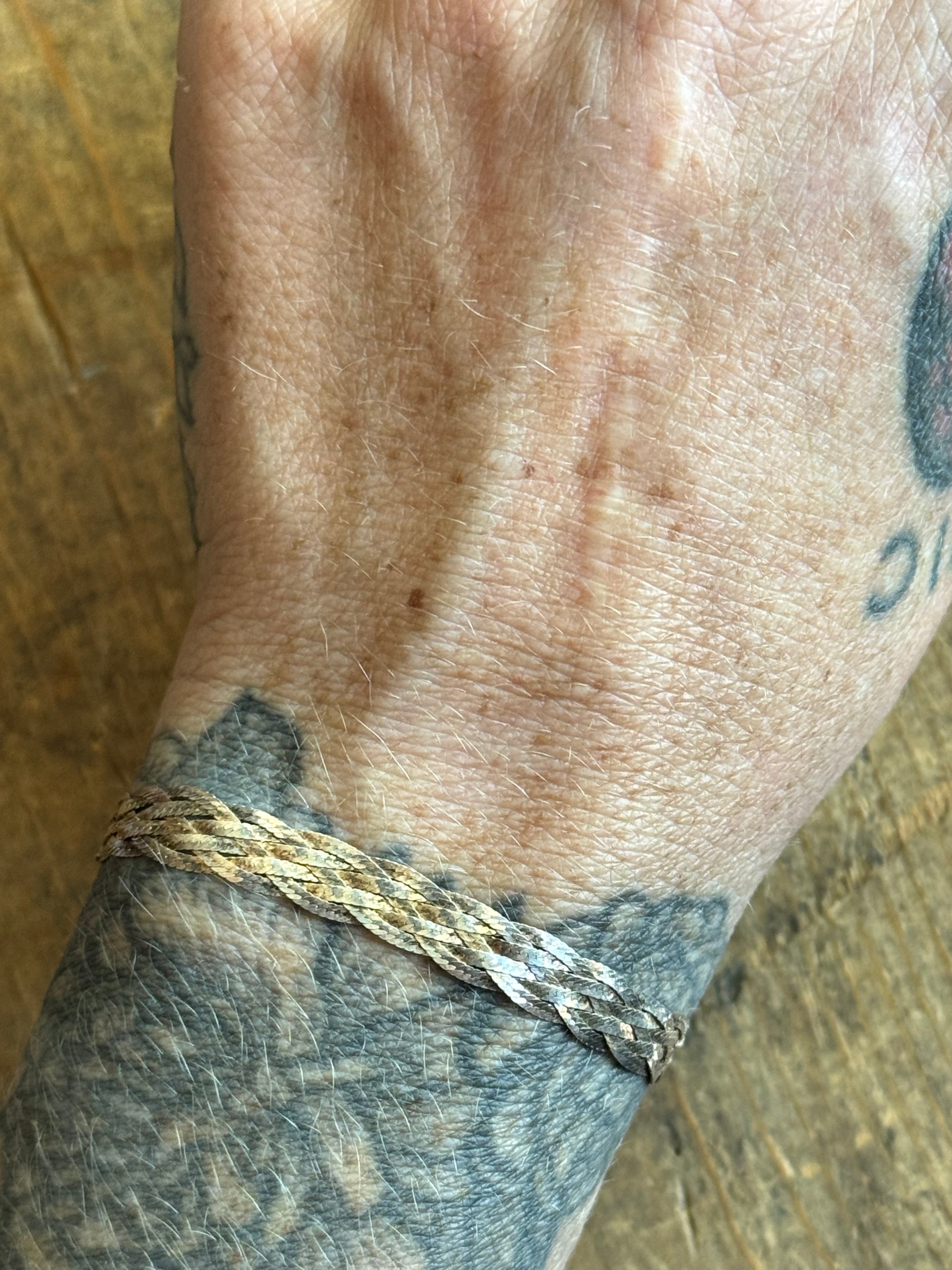 Vintage Sterling Silver Braided Herringbone Chain Bracelet 7.5"