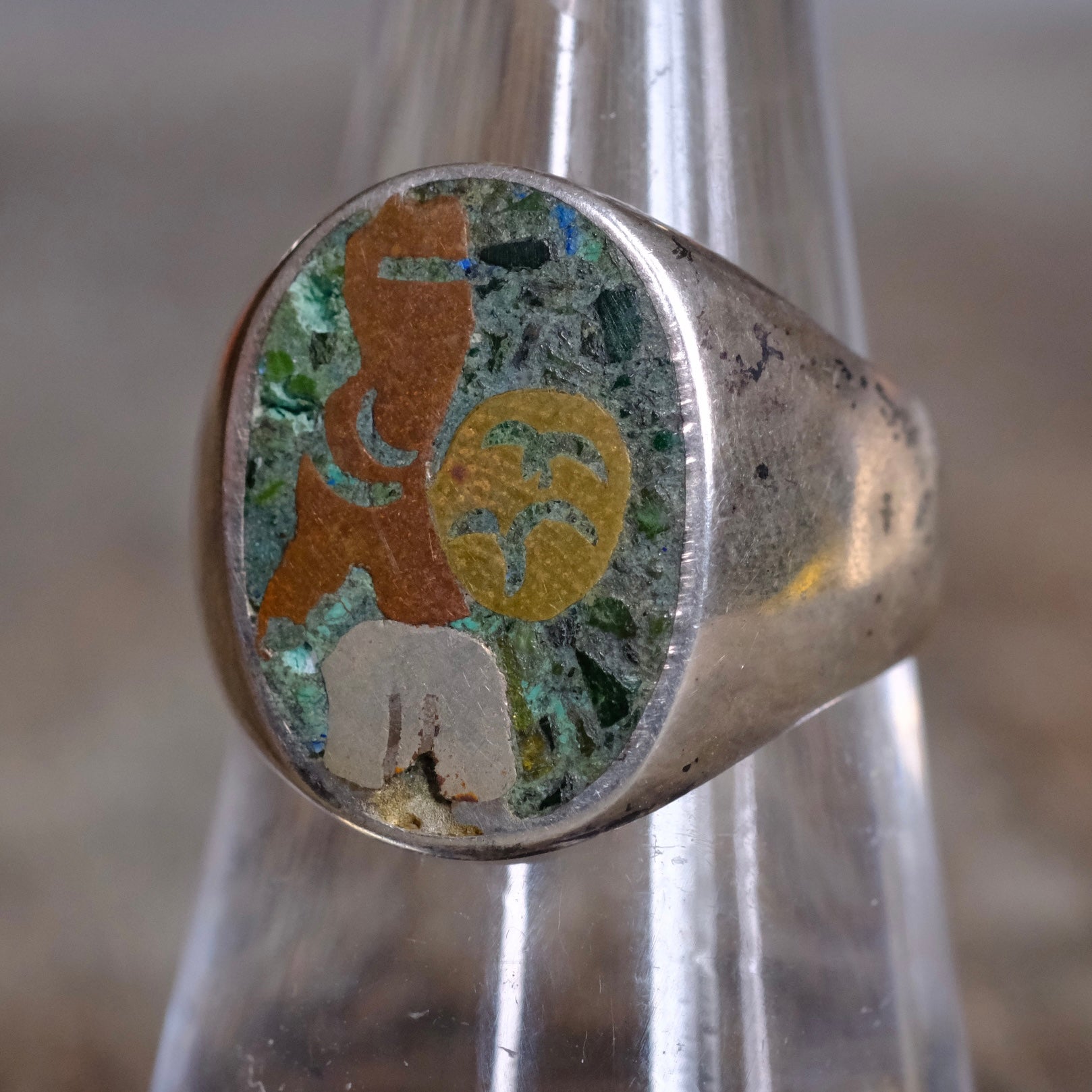 Vintage Sterling Turquoise Inlay Taxco Ring 8.5