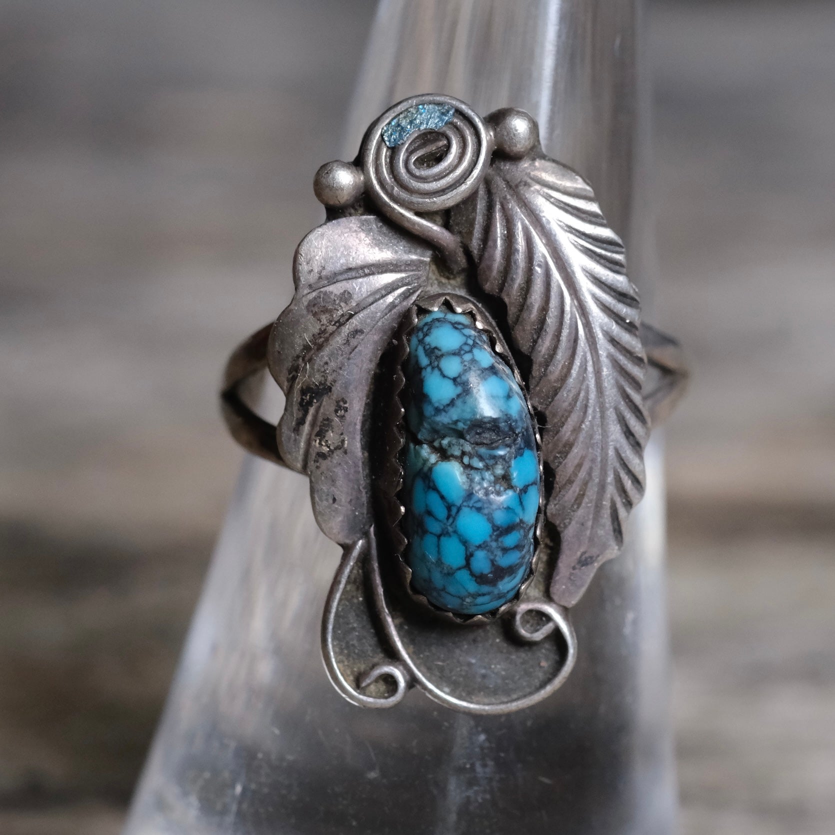 Vintage STerling Turquoise Feather Ring 6.75