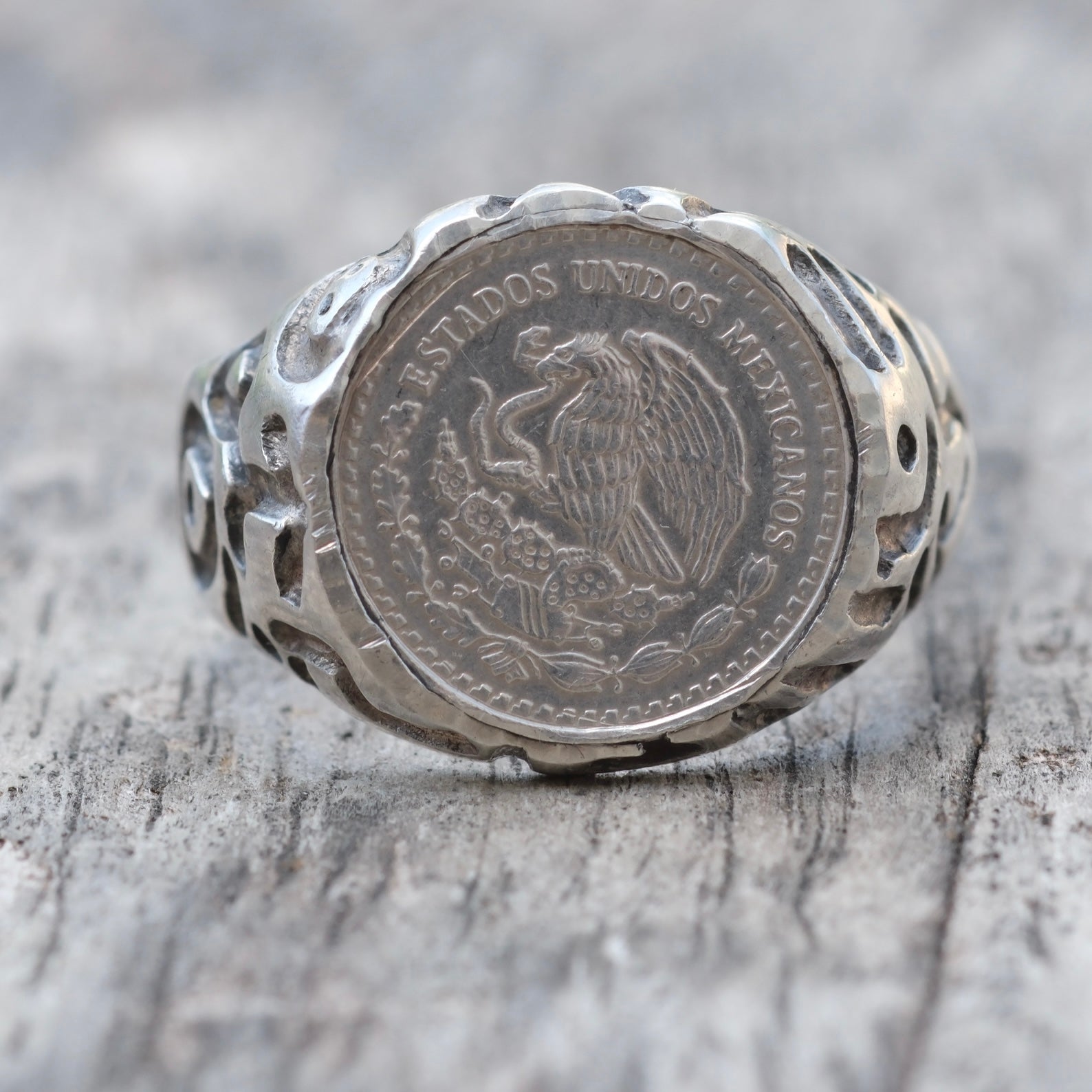 Vintage Sterling Peso Signet Ring 10.5
