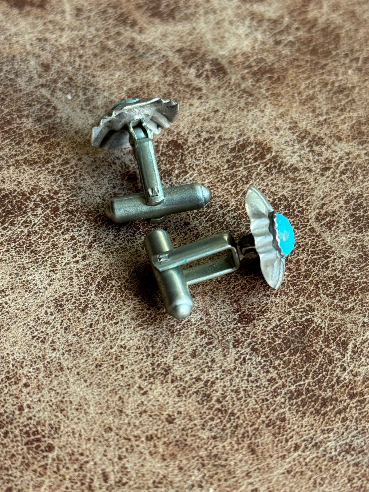 Vintage Sterling Silver Turquoise Concho Cufflinks