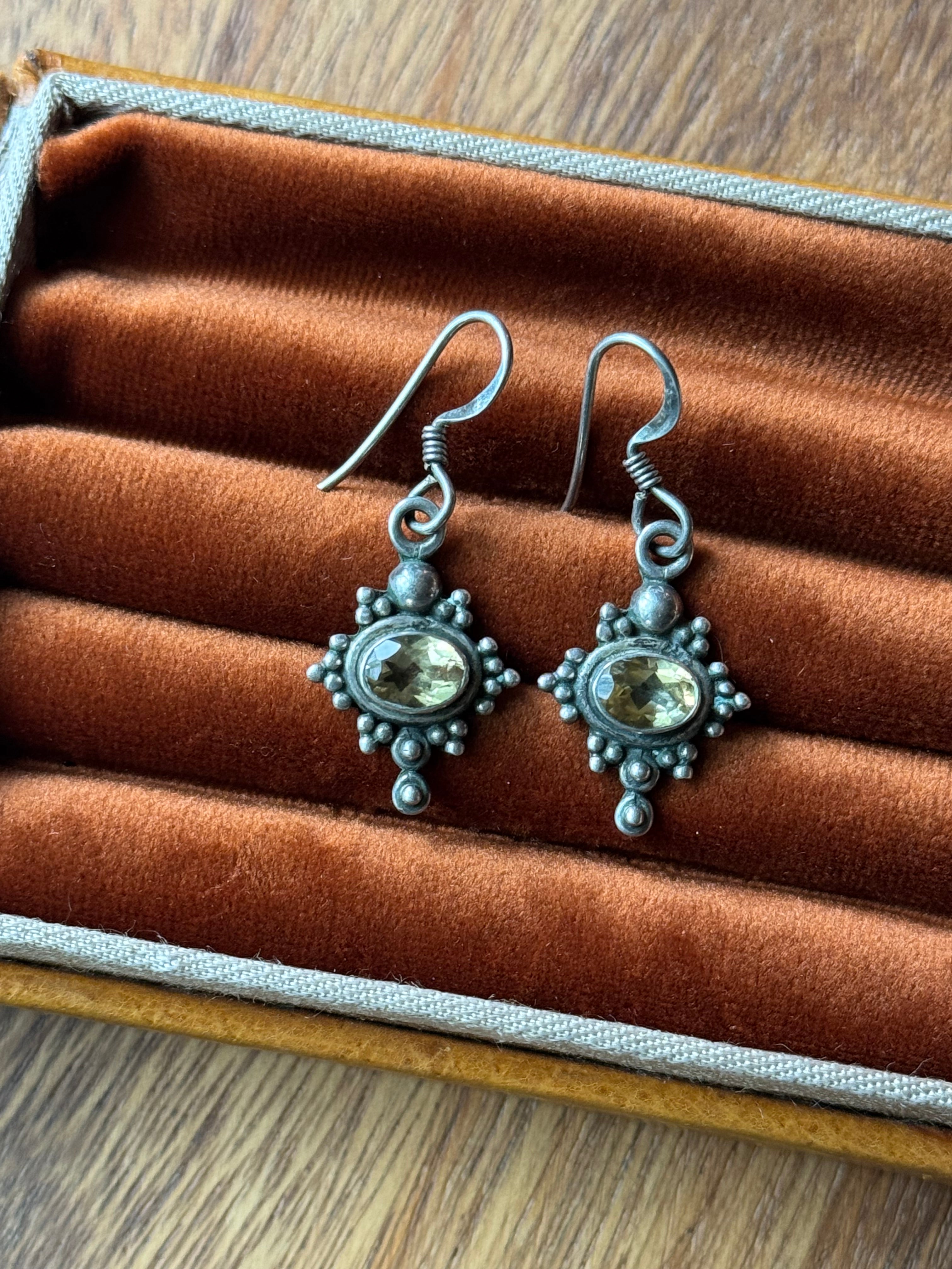 Vintage Sterling Silver Citrine Beaded Earrings