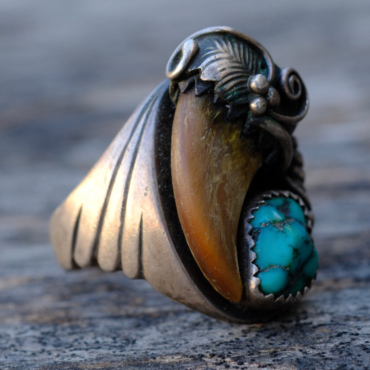 Vintage Sterling Turquoise Claw Ring 9.75