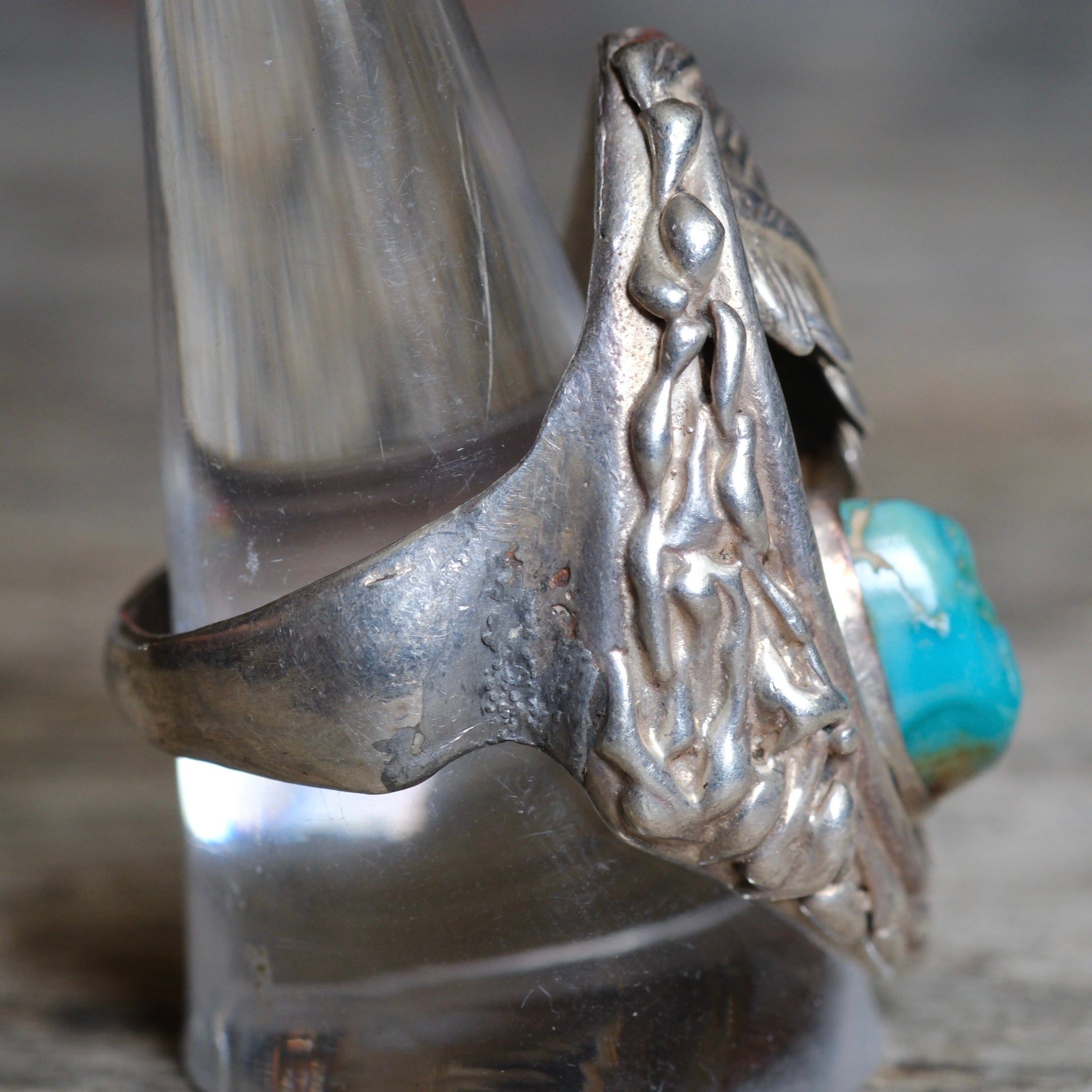 Vintage Sterling Turquoise Feather Ring 10.25