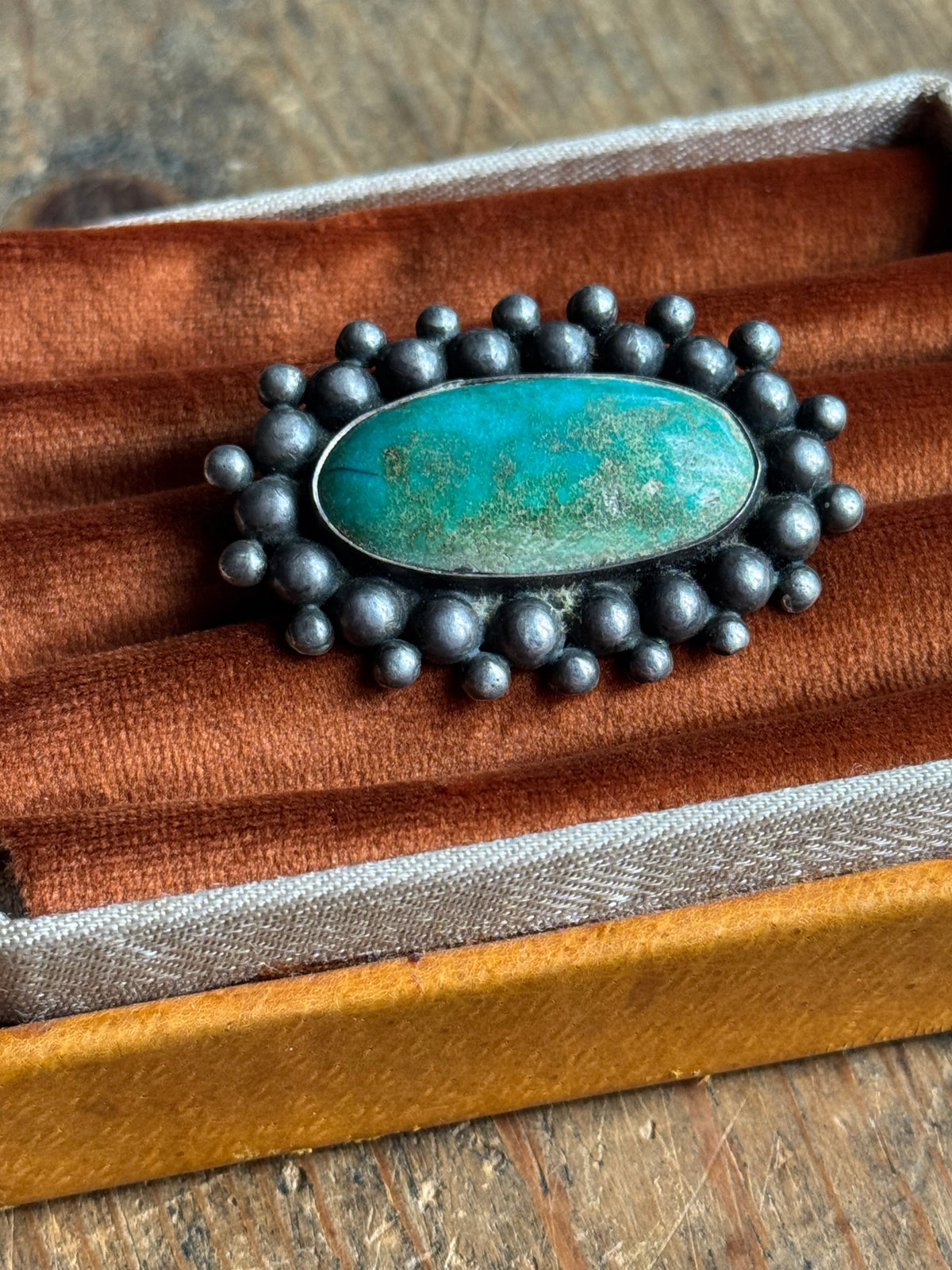 Vintage Sterling Silver Turquoise Beaded Pin