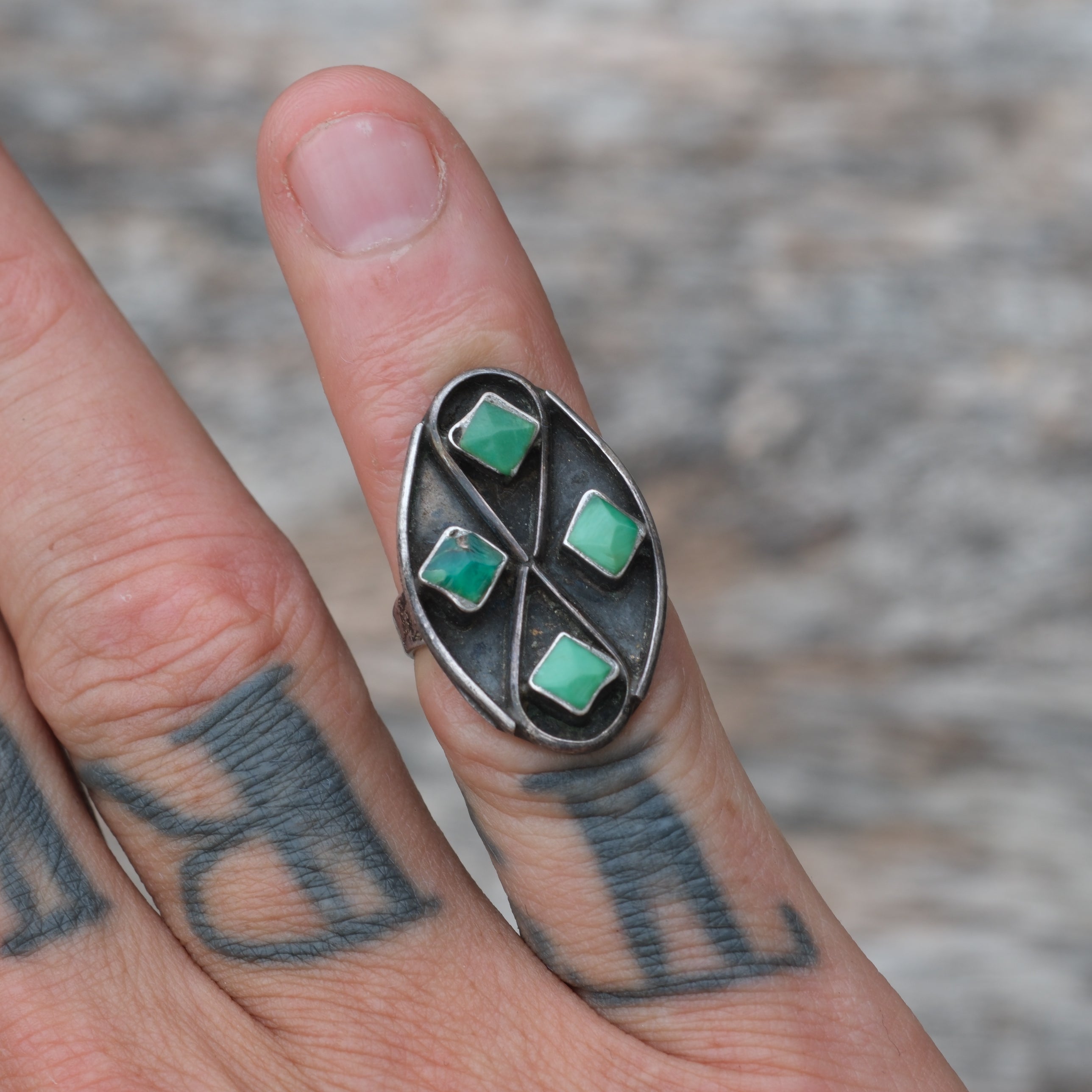 Vintage Sterling 4-Stone Turquoise Ring 3.75
