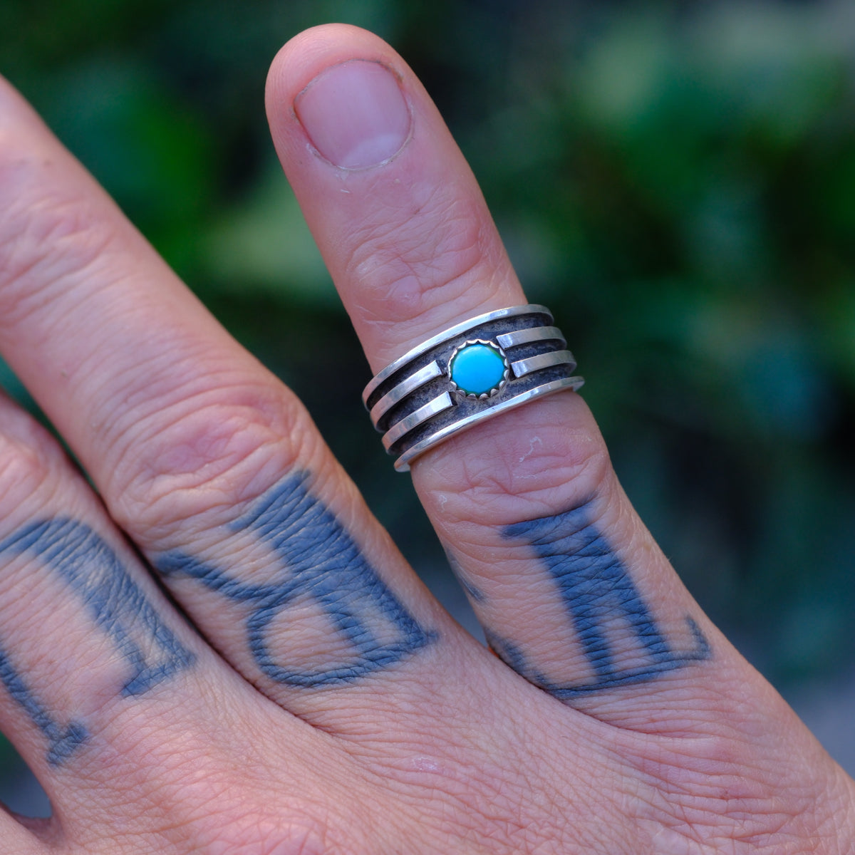 Vintage Sterling Turquoise Band 4.75