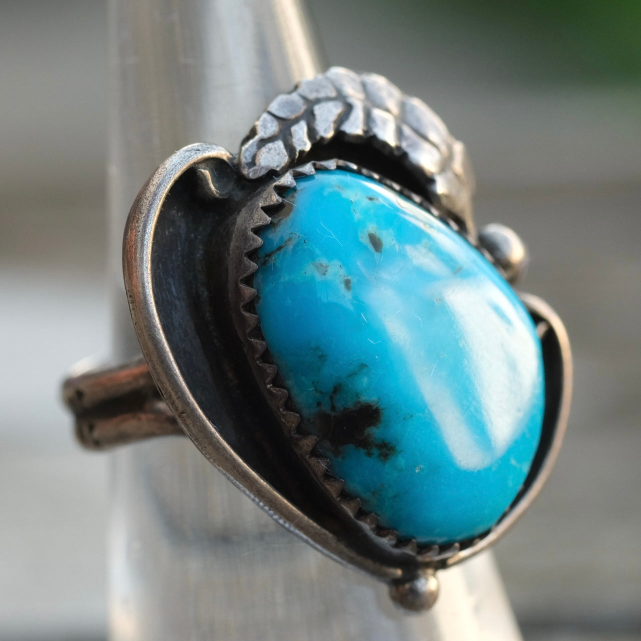 Vintage Sterling Turquoise Feather Ring 6.25