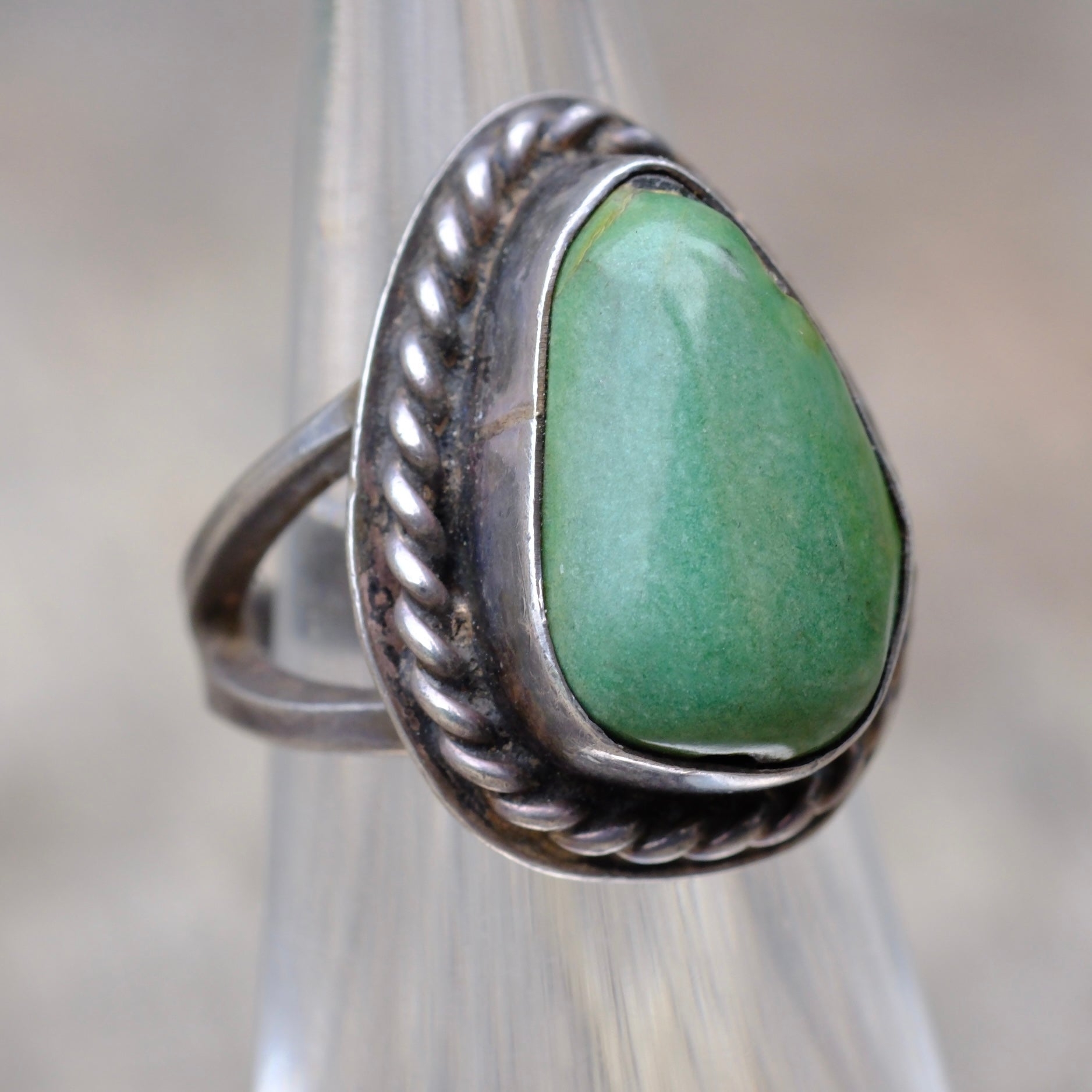 Vintage Sterling Turquoise Roper Ring 3.5