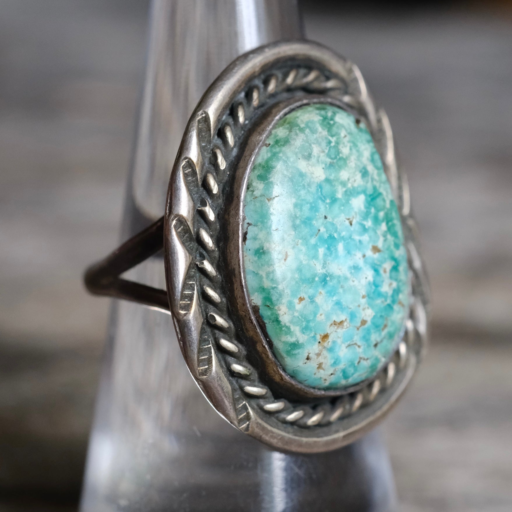 Vintage Sterling Turquoise Roper Ring 7