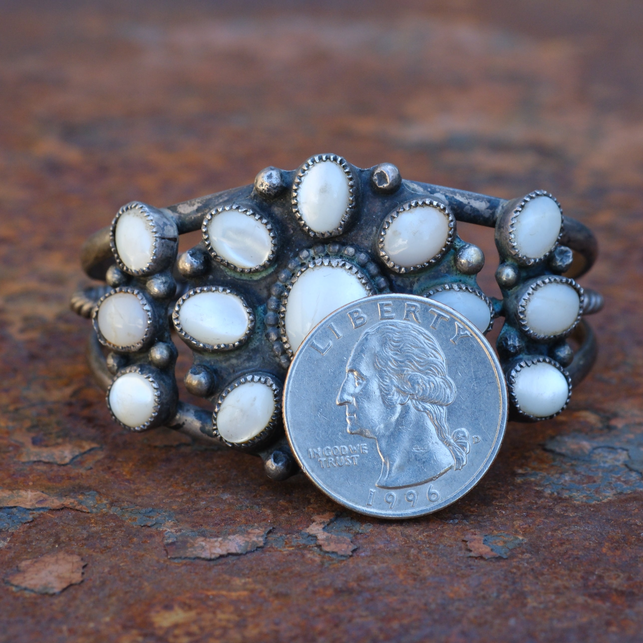 Vintage Sterling Mother Of Pearl Cluster Bracelet