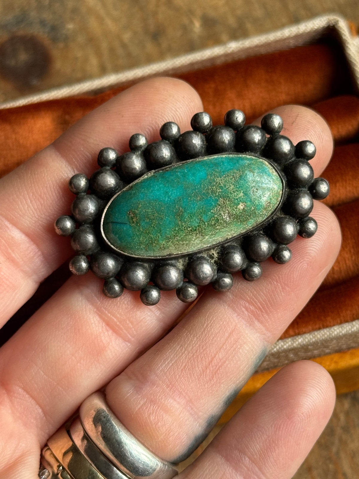 Vintage Sterling Silver Turquoise Beaded Pin
