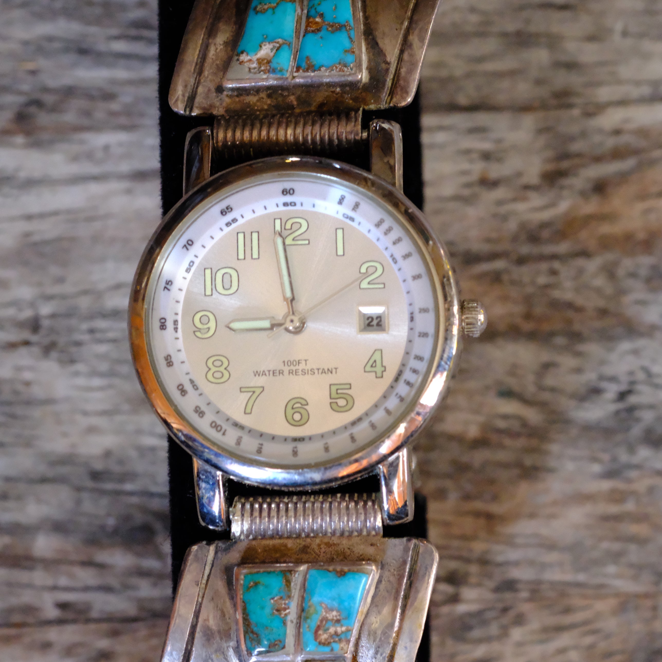 Vintage Sterling Turquoise Inlay Watch