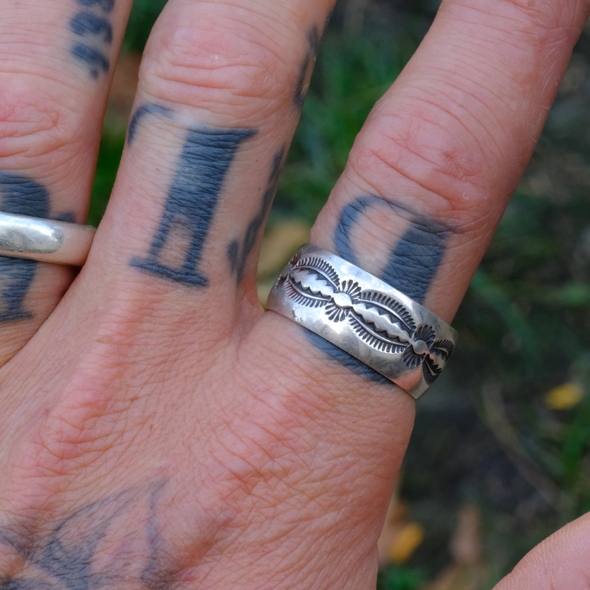 Vintage Sterling Silver Wide Stamped Band Ring 12