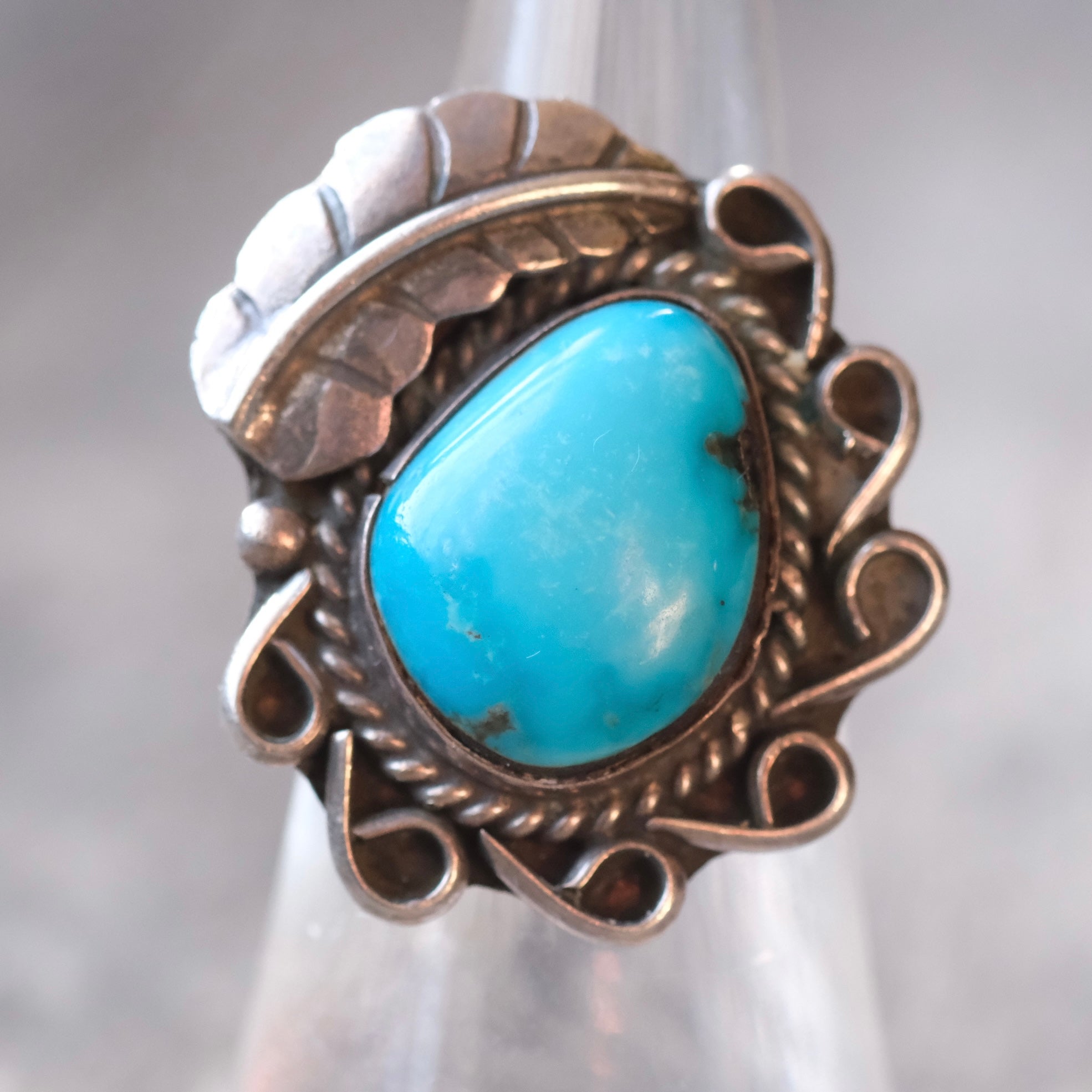 Vintage Sterling Turquoise Feather Ring 6