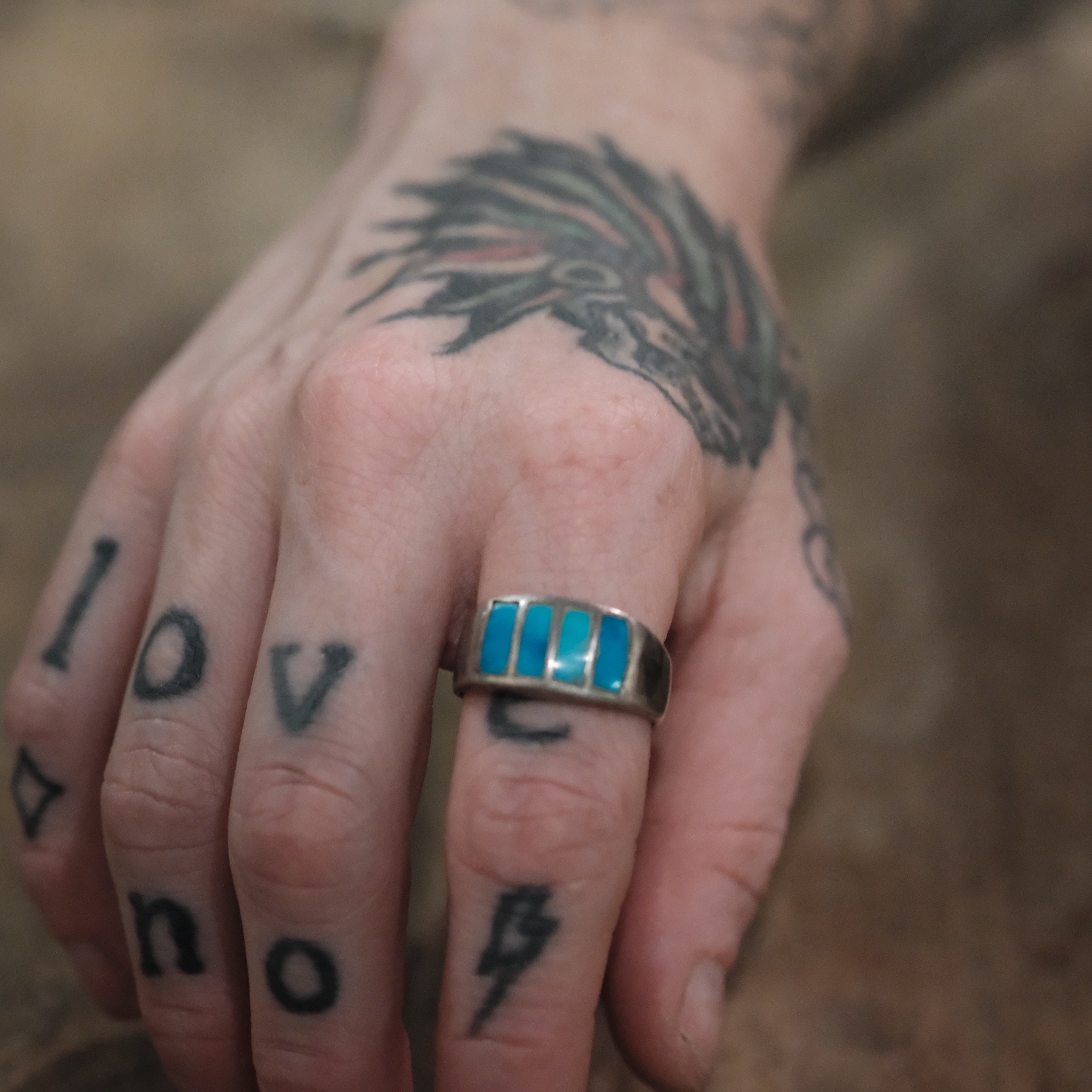 Vintage Sterling Turquoise Inlay Ring 8.5
